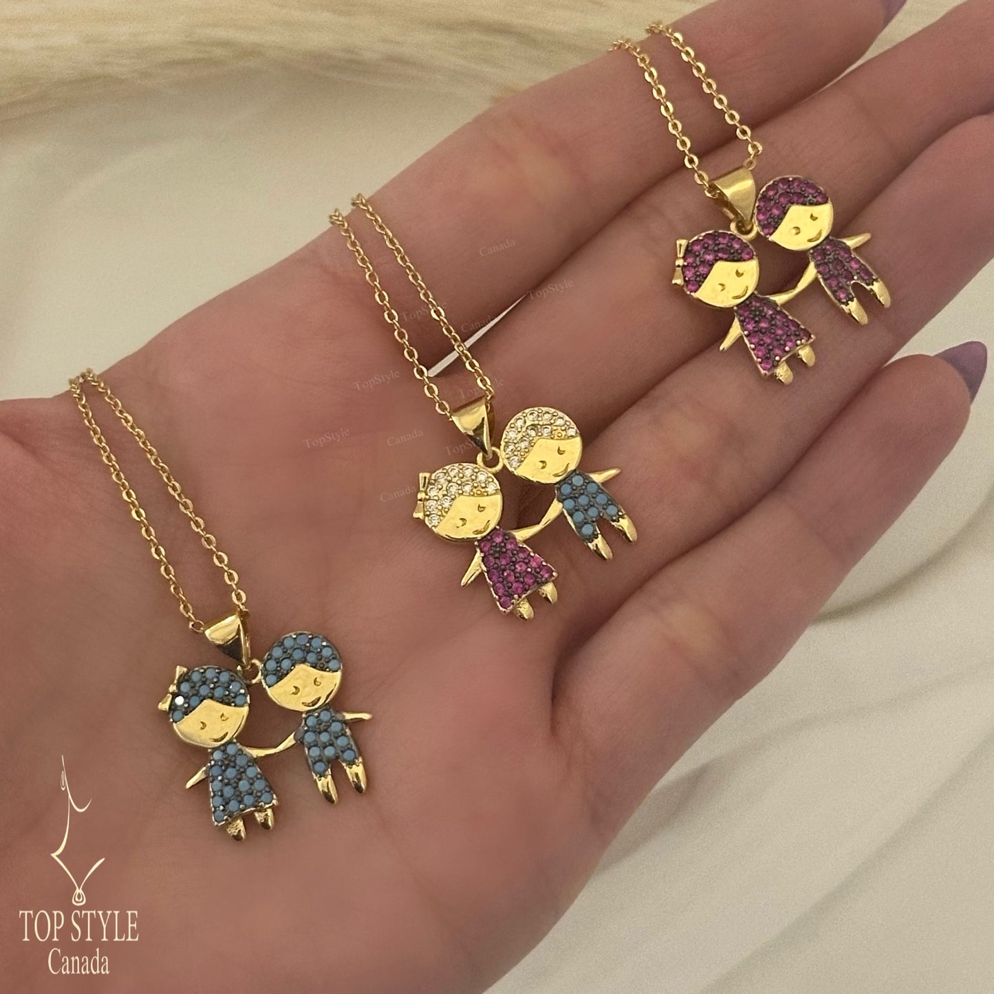 Gold Plated Boy & Girl Mother Necklace