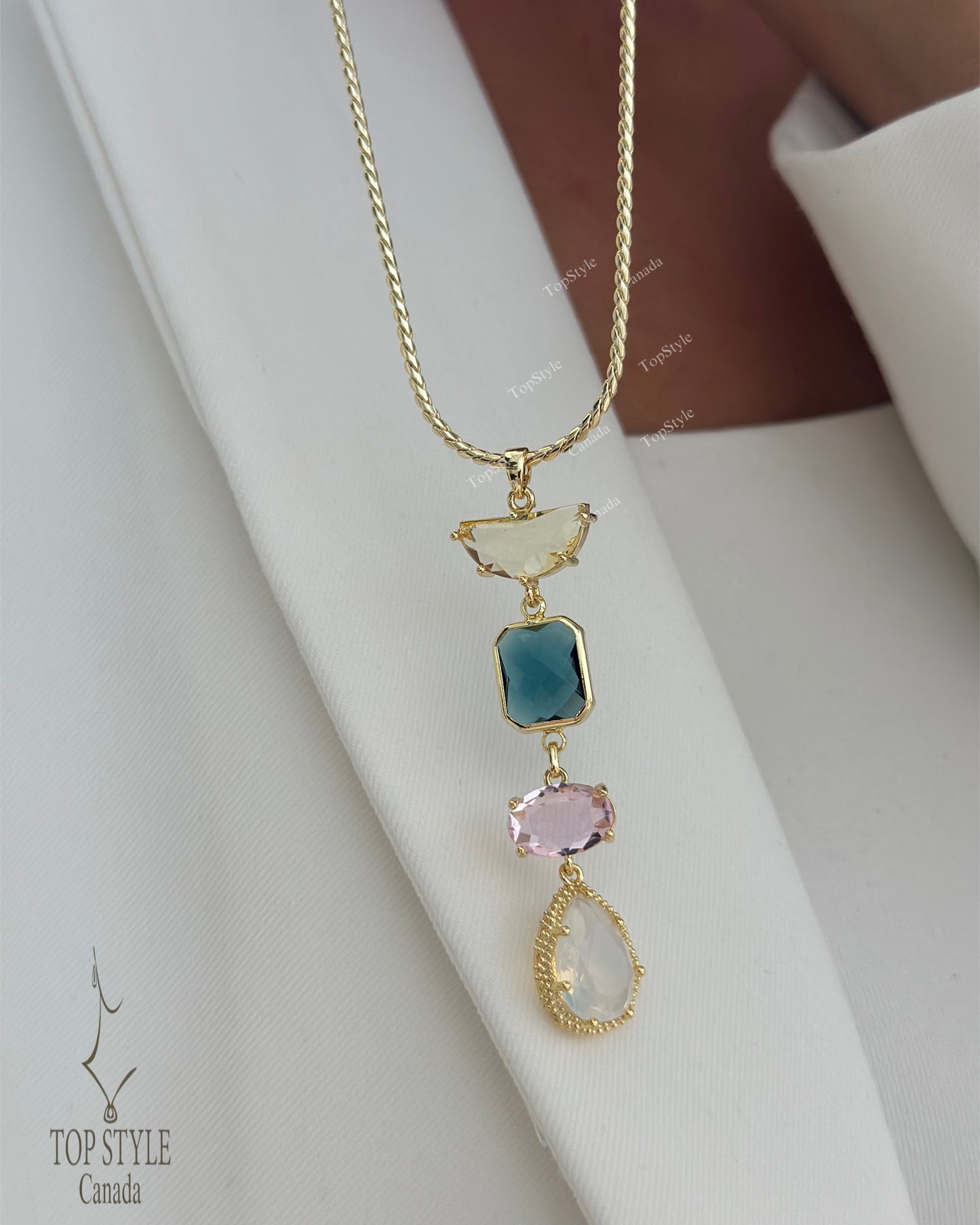 Aurora Multicolor Gemstone Drop Necklace | 18K Gold Plated