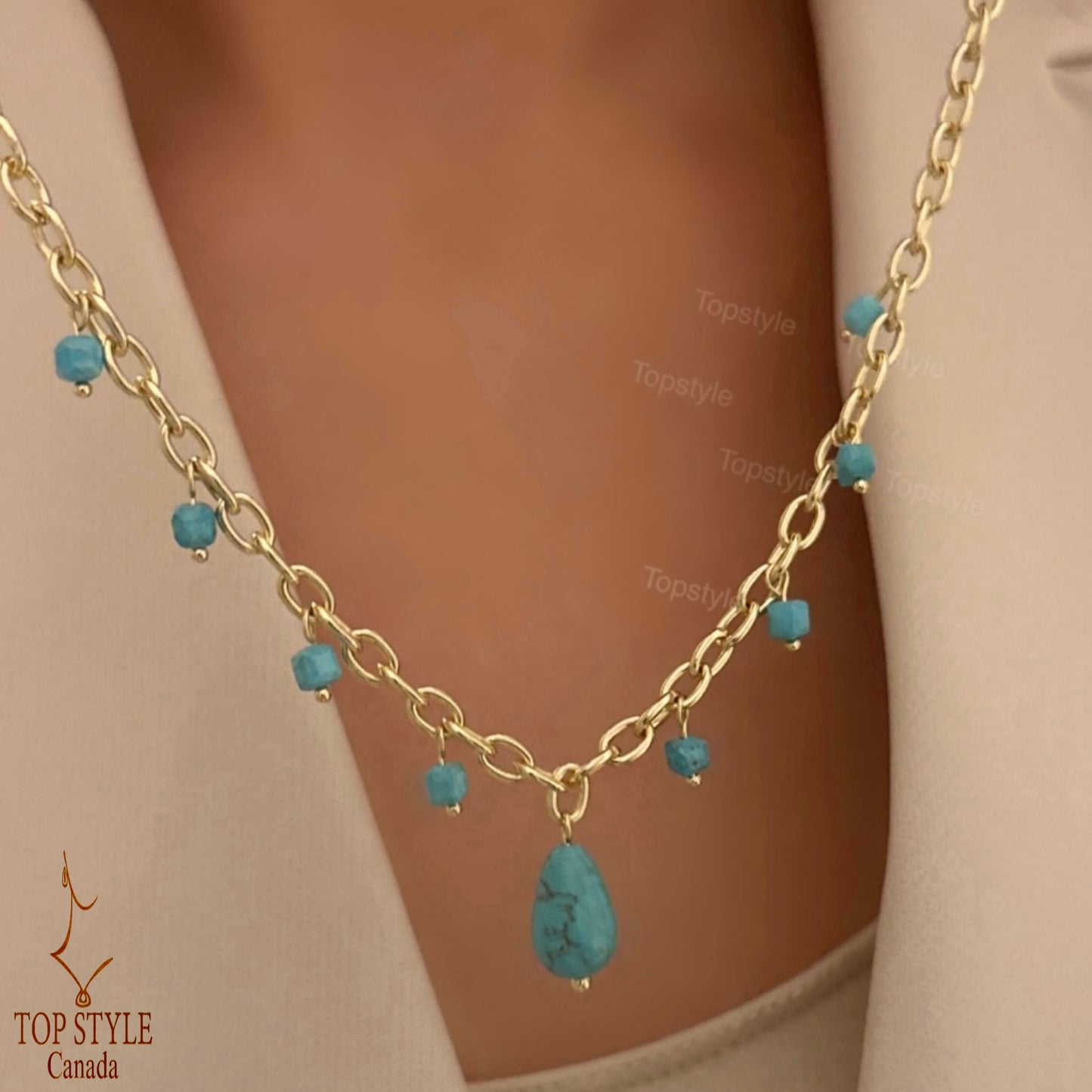 Gold-Plated Turquoise Stones Necklaces