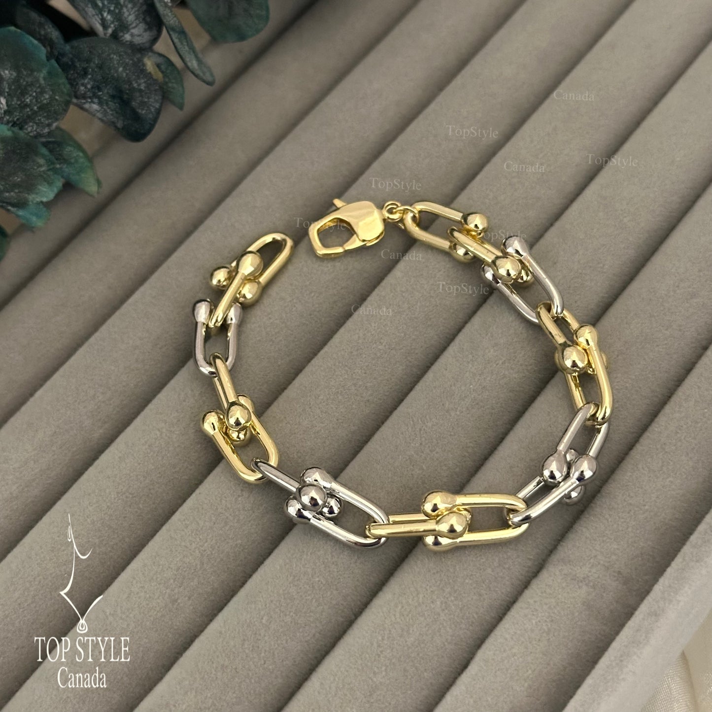 18K Gold Plated two tone link bracelet