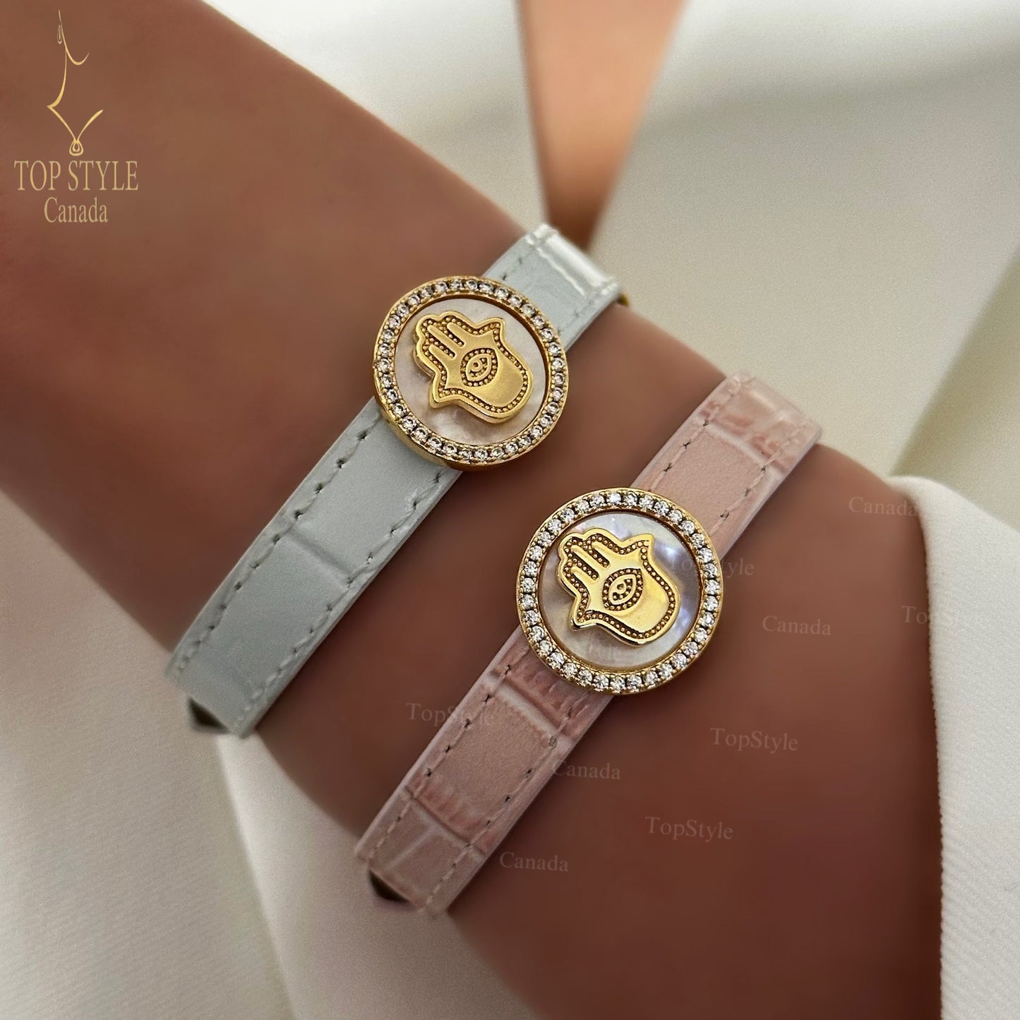 Hamsa Hand Leather Belt-Style Bracelet