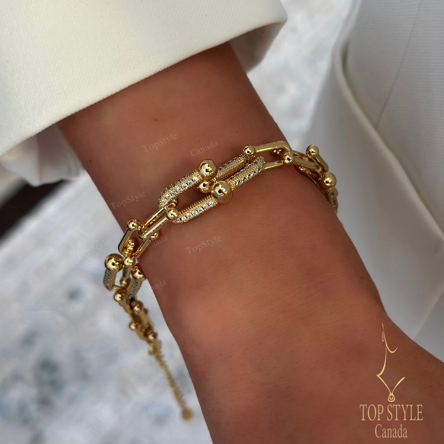 Bracelet maille pavée plaqué or de luxe