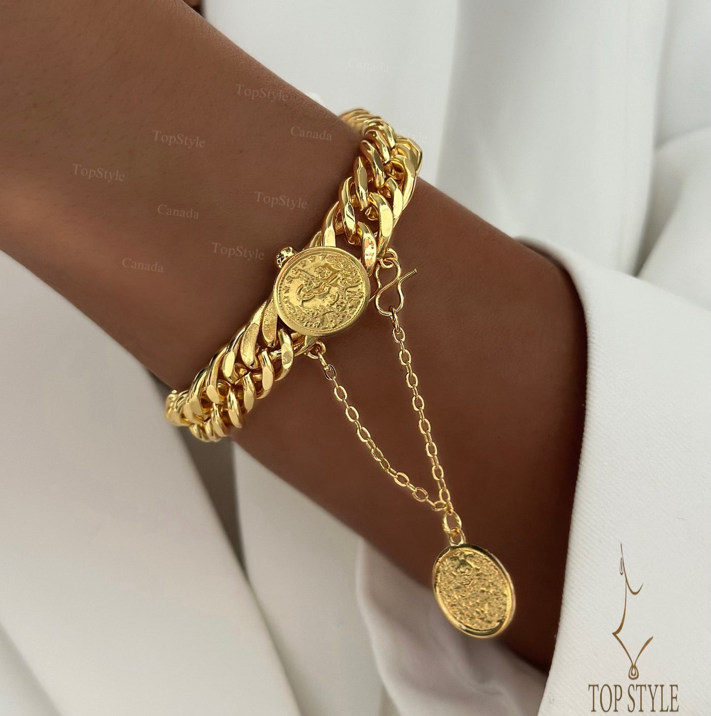 Queen Coin Chunky Chain Bracelet | 21K Gold Plated