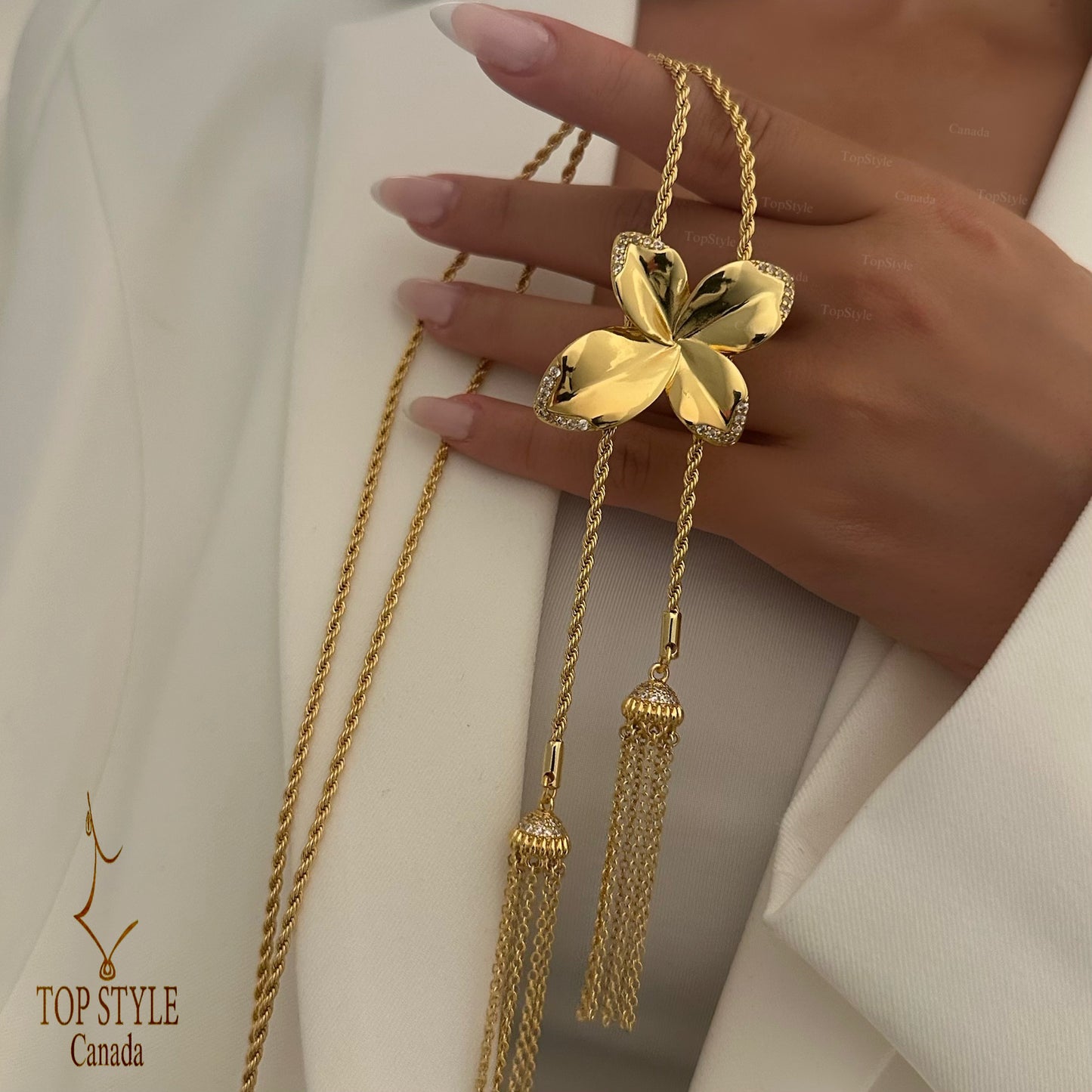 Elegant Gold-Plated Floral Half Set (Necklace + Earrings)