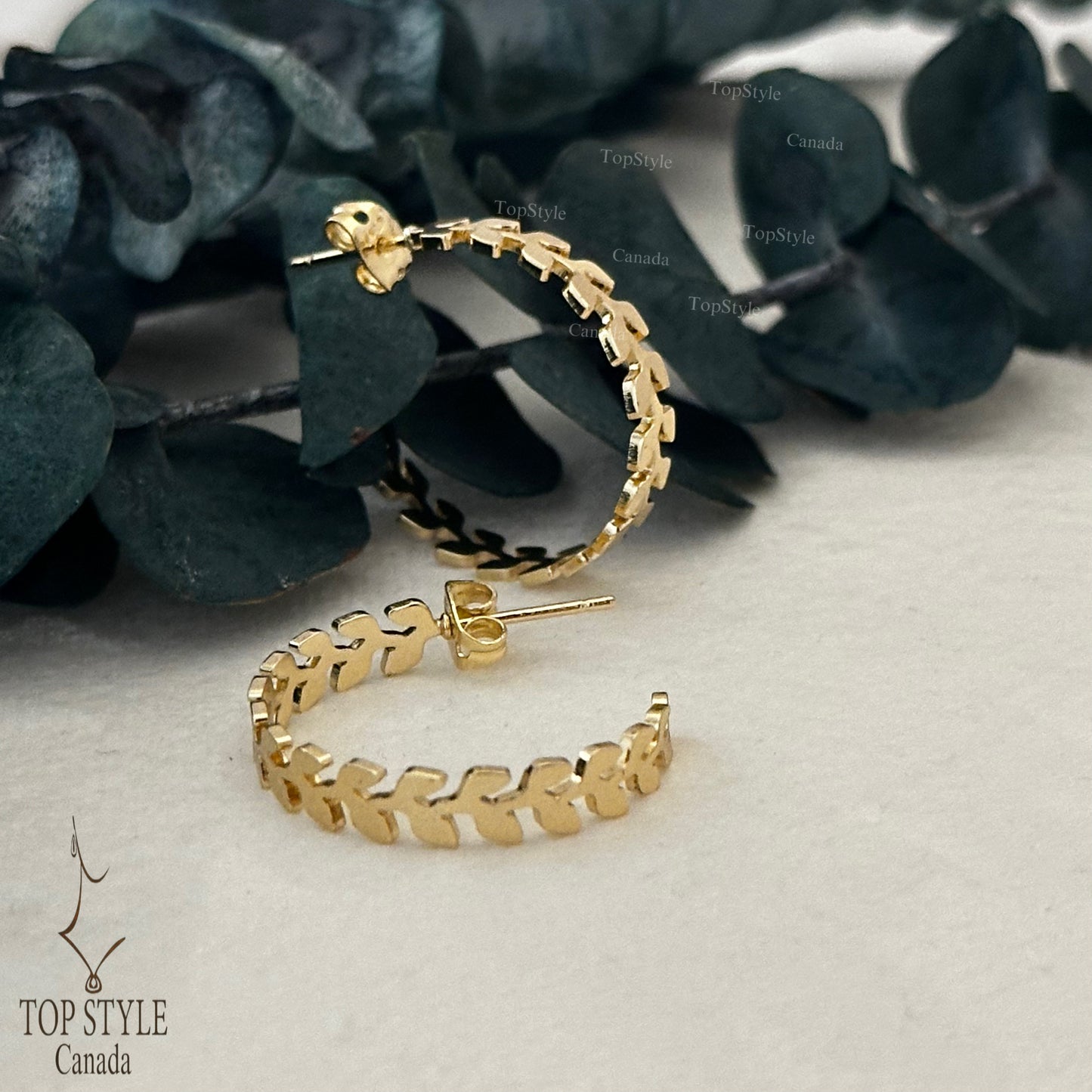 18K Gold-Plated Leaf Hoop Earrings