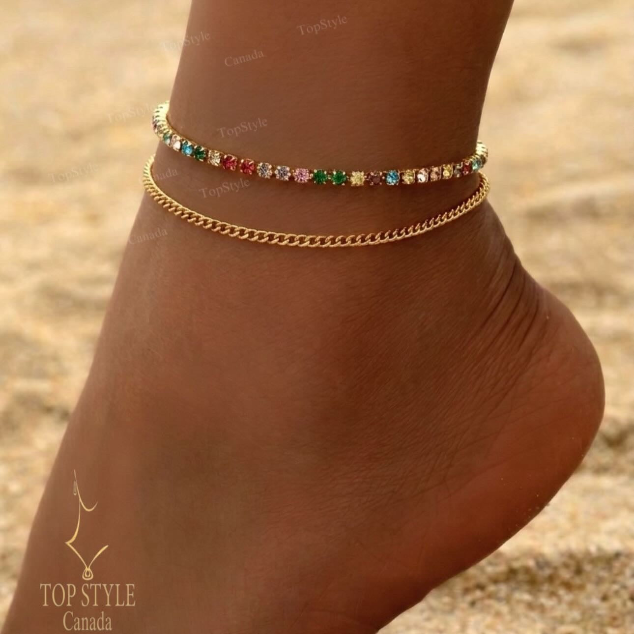 21K Gold-Plated Multi-Color Chain Layered Anklet