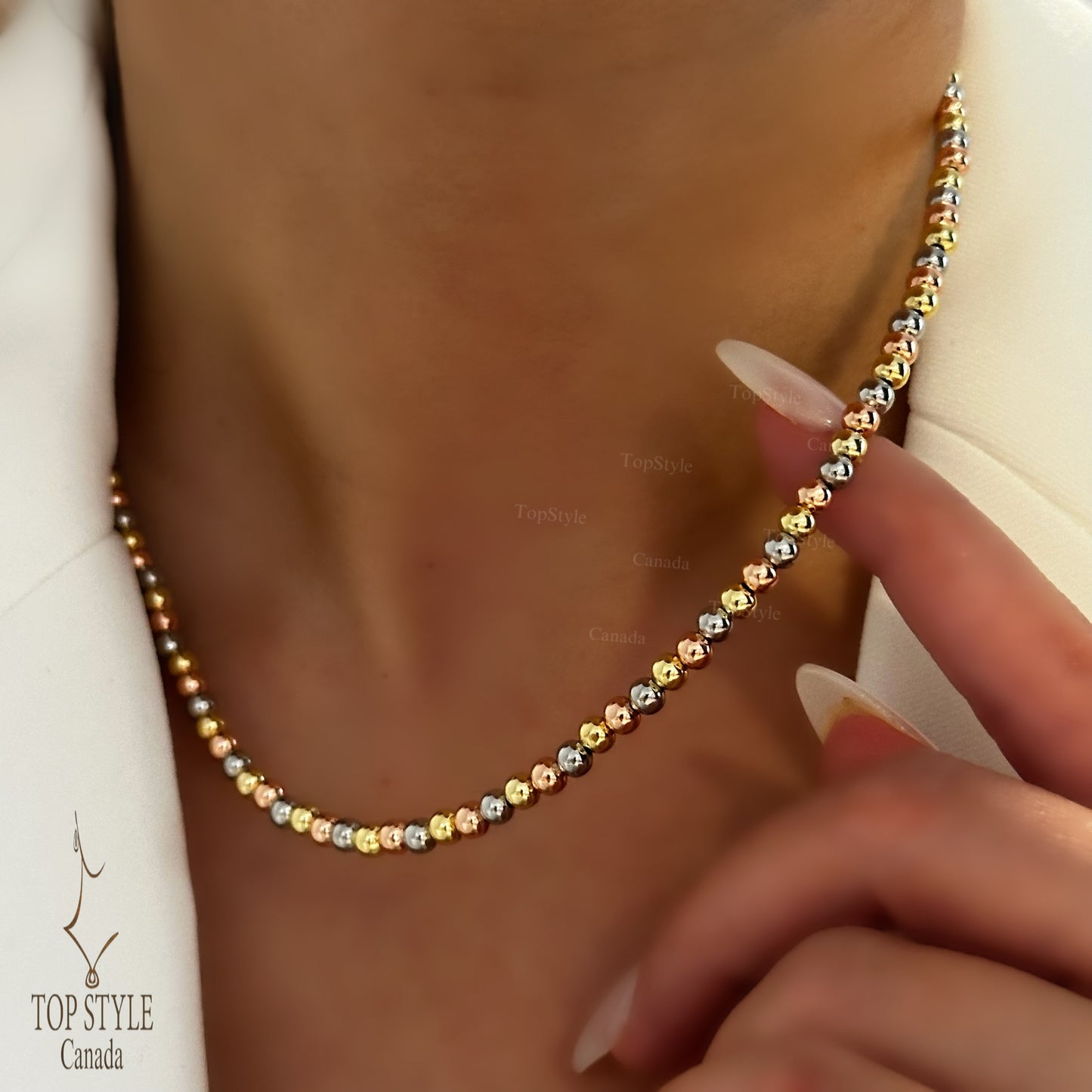 Tri-Tone Gold-Plated Ball Chain Set (Necklace + Bracelet)
