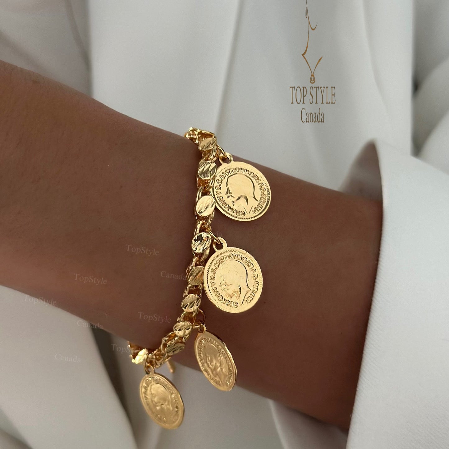21K Gold Plated Coin Charm Bracelet