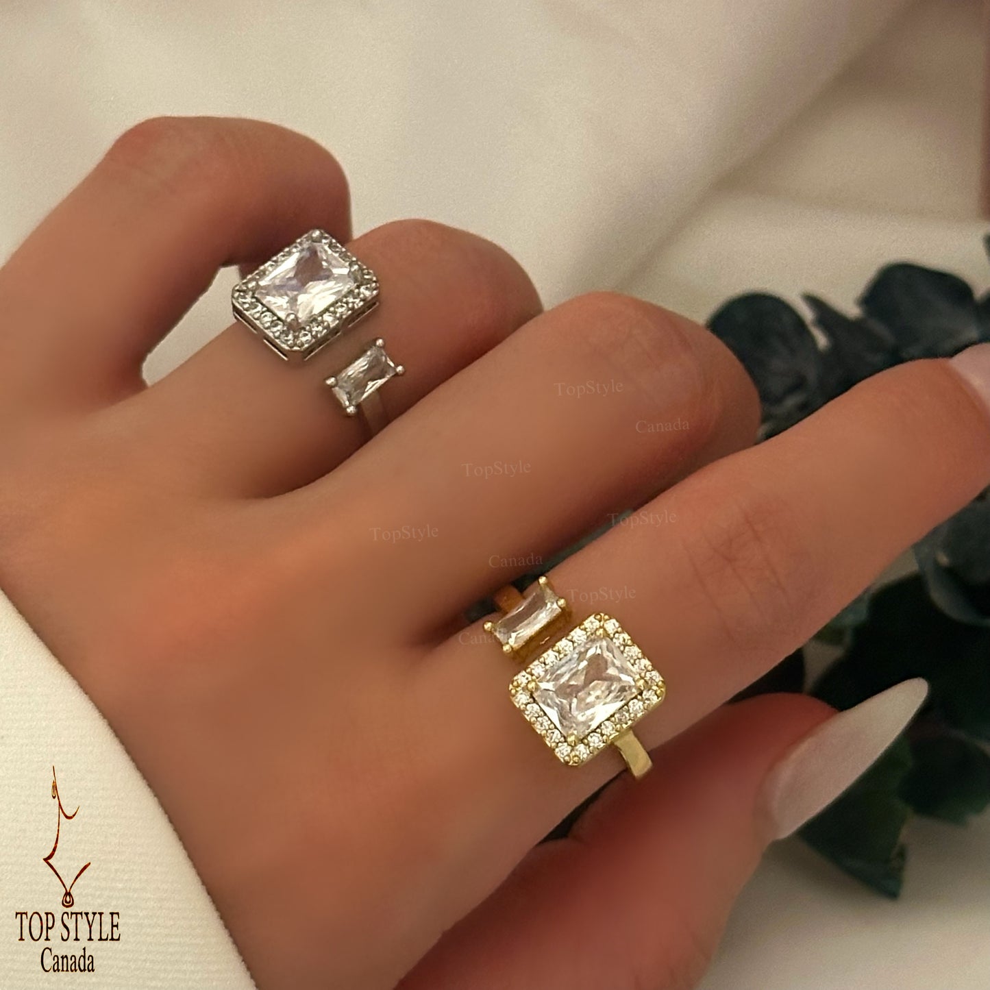 Gold Plated Zircon Ring with Two Stones
