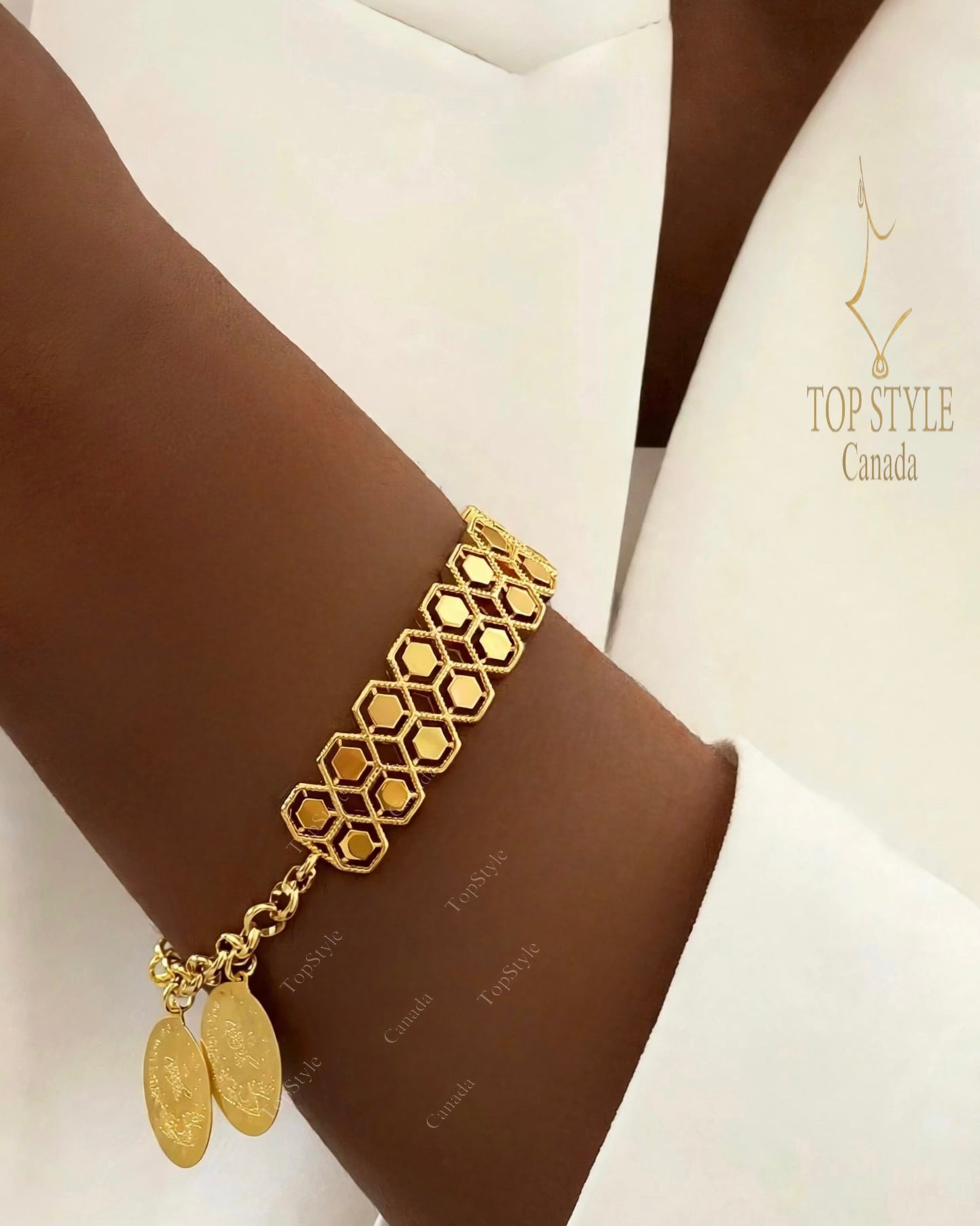21K Gold Plated Honeycomb Coin Charm Bracelet