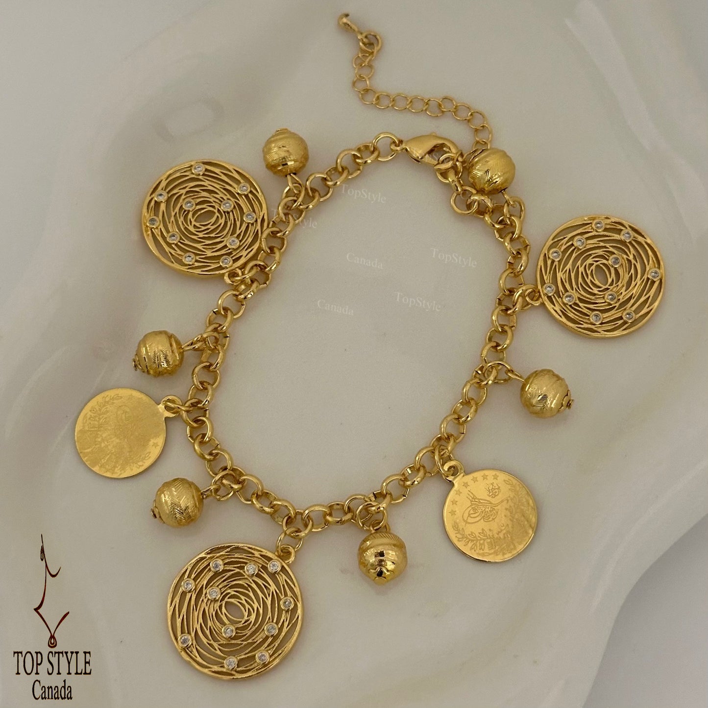 Gold Plated Ottoman-Inspired Charm Bracelet