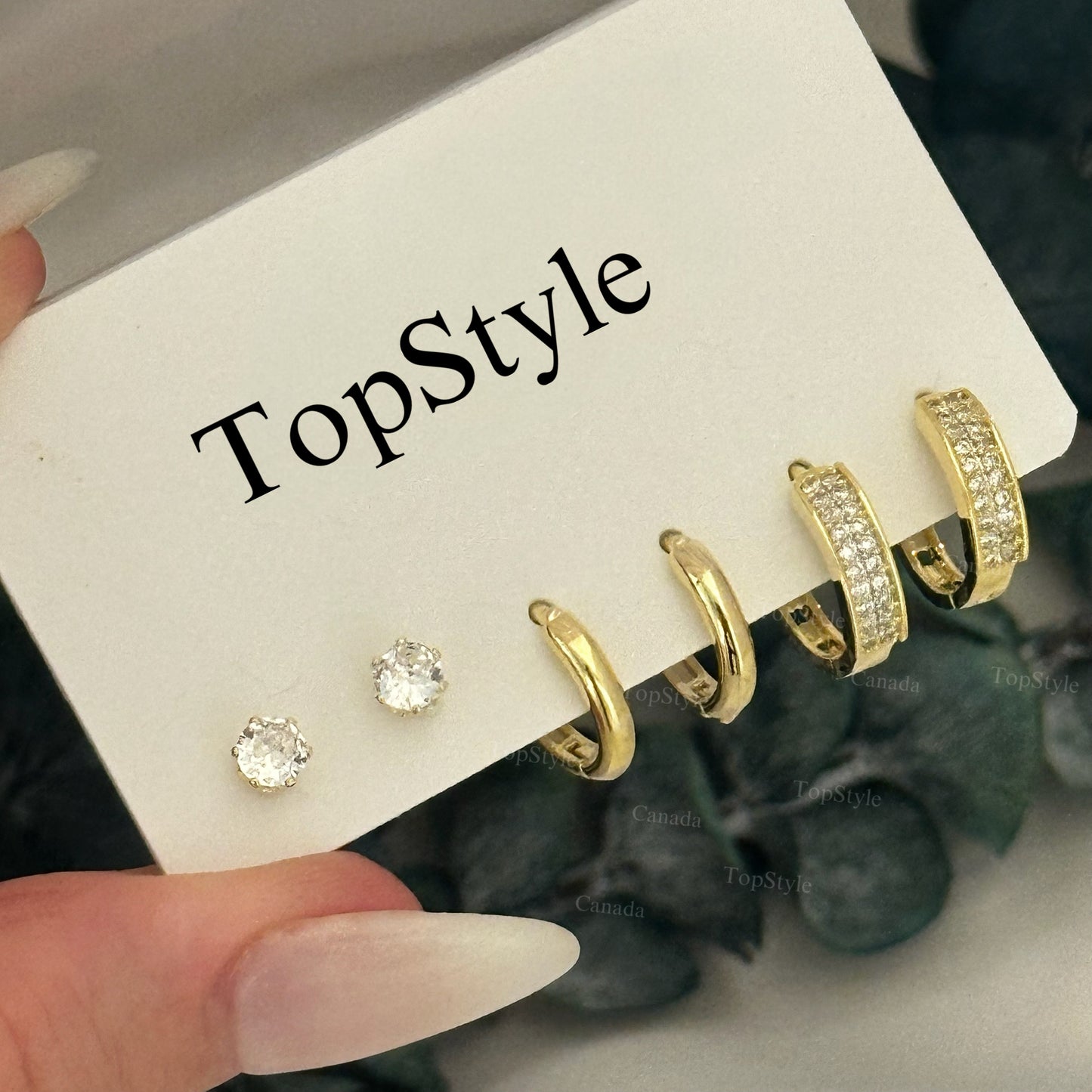 18K Gold-Plated Stud Earrings Set For Multiple Piercing