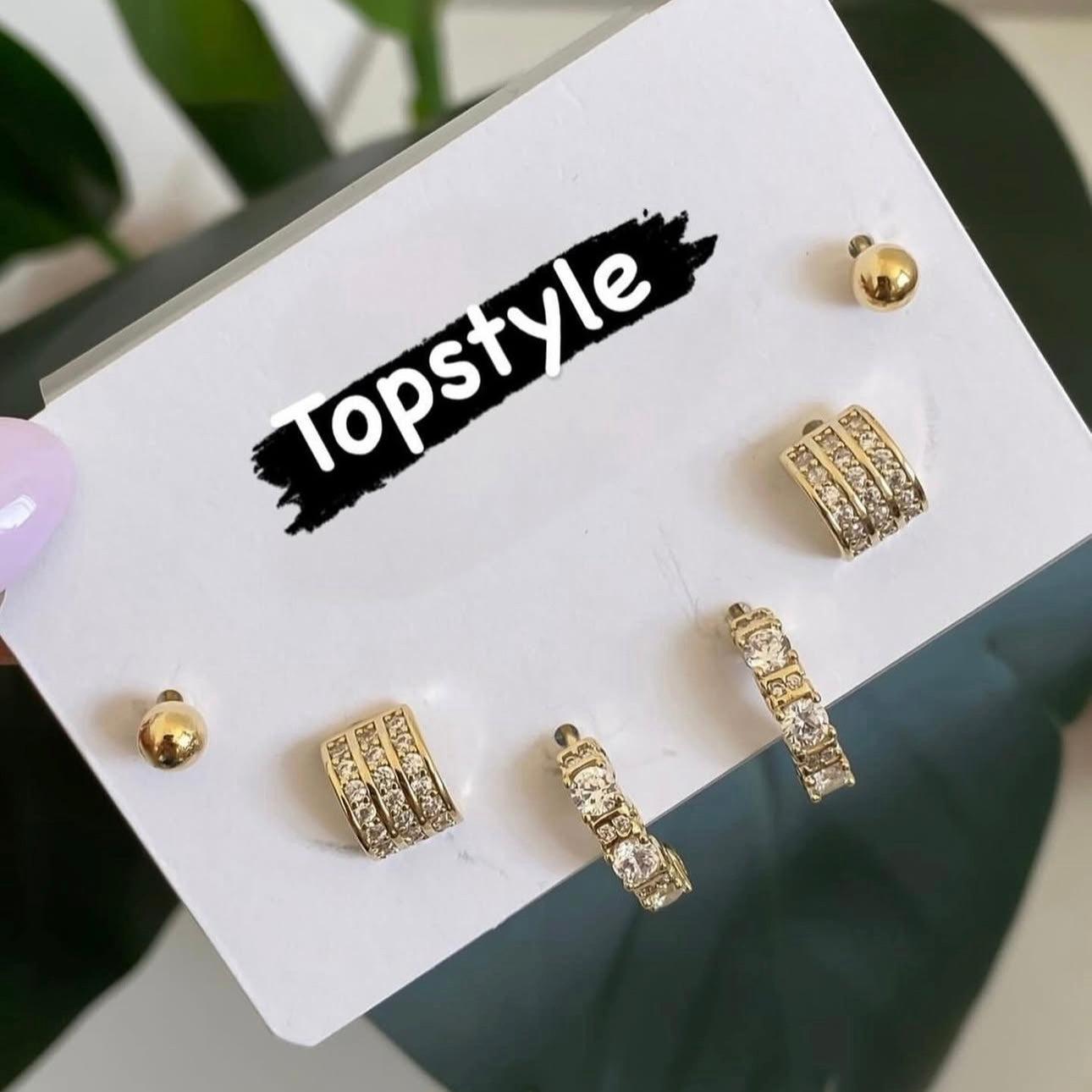 18K Gold Plated Stud Earrings Set For Multiple Piercing