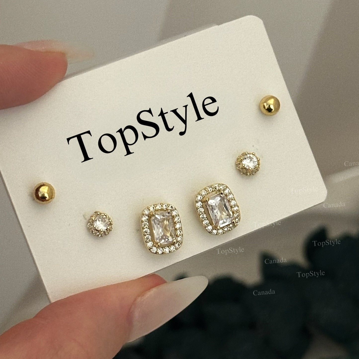 18K Gold-Plated Stud Earrings Set For Multiple Piercing