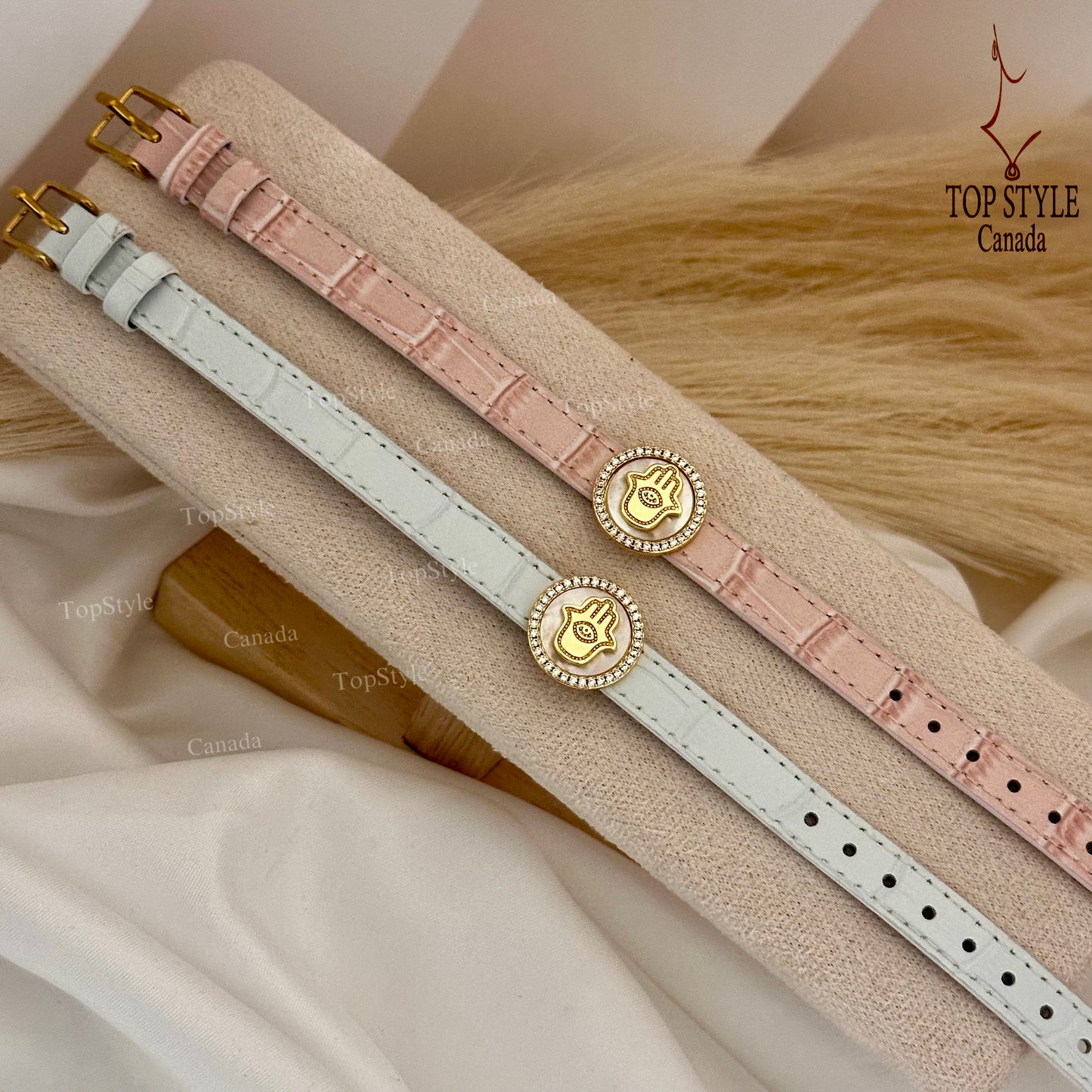 Hamsa Hand Leather Belt-Style Bracelet