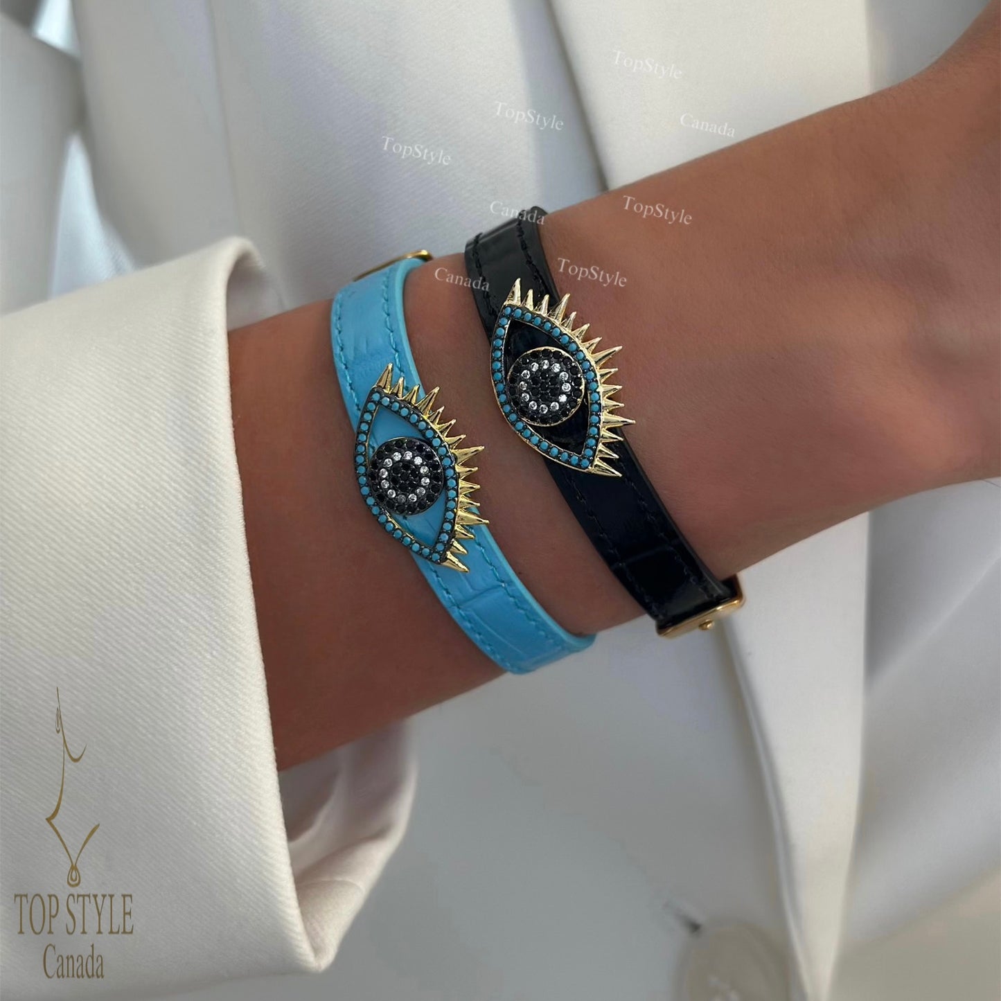 Evil Eye Leather Belt Bracelet
