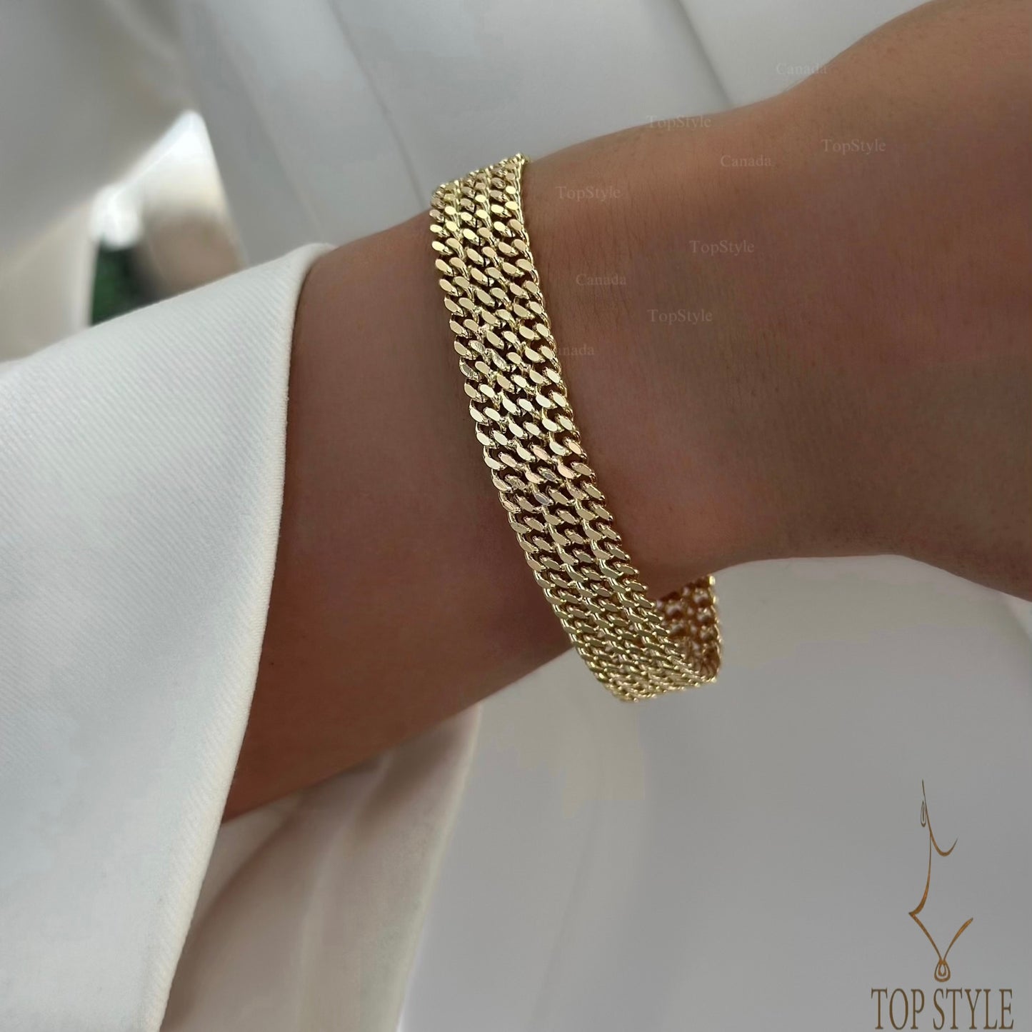 18K Gold Plated Triple Row Chain Bracelet