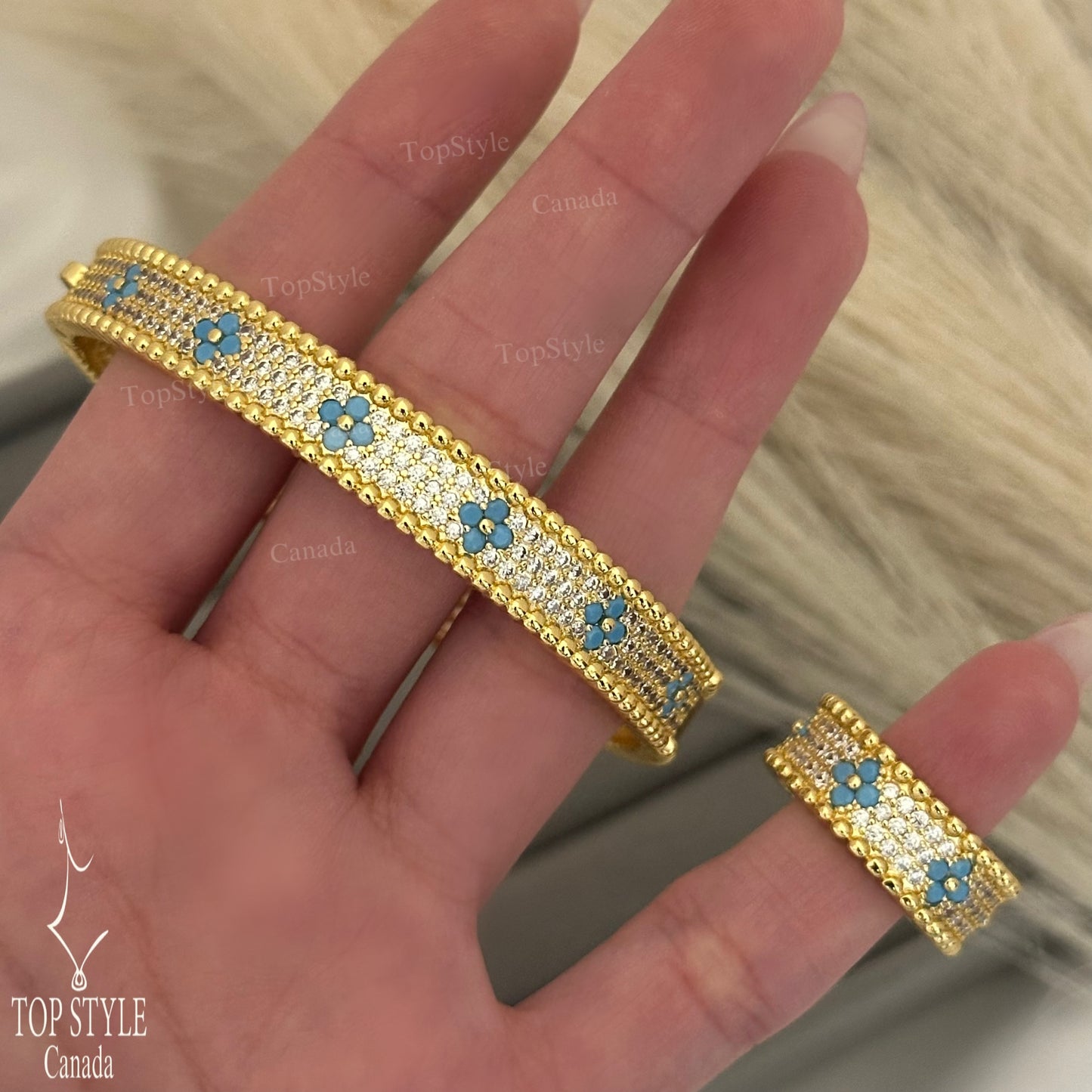 Gold-Plated Floral Half Set (Bangle & Ring)