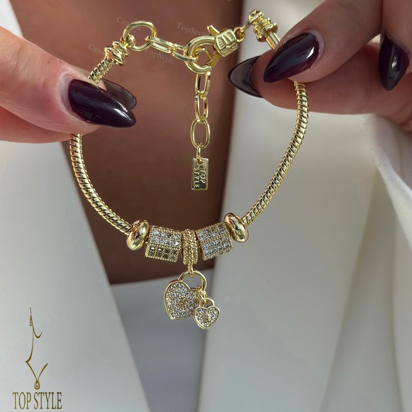 Double Heart Pavé Charm Bracelet - 18K Gold Plated