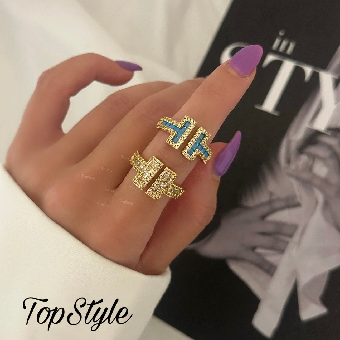 Gold Plated T-Shape Stone Half Set ( Bangle + Ring )