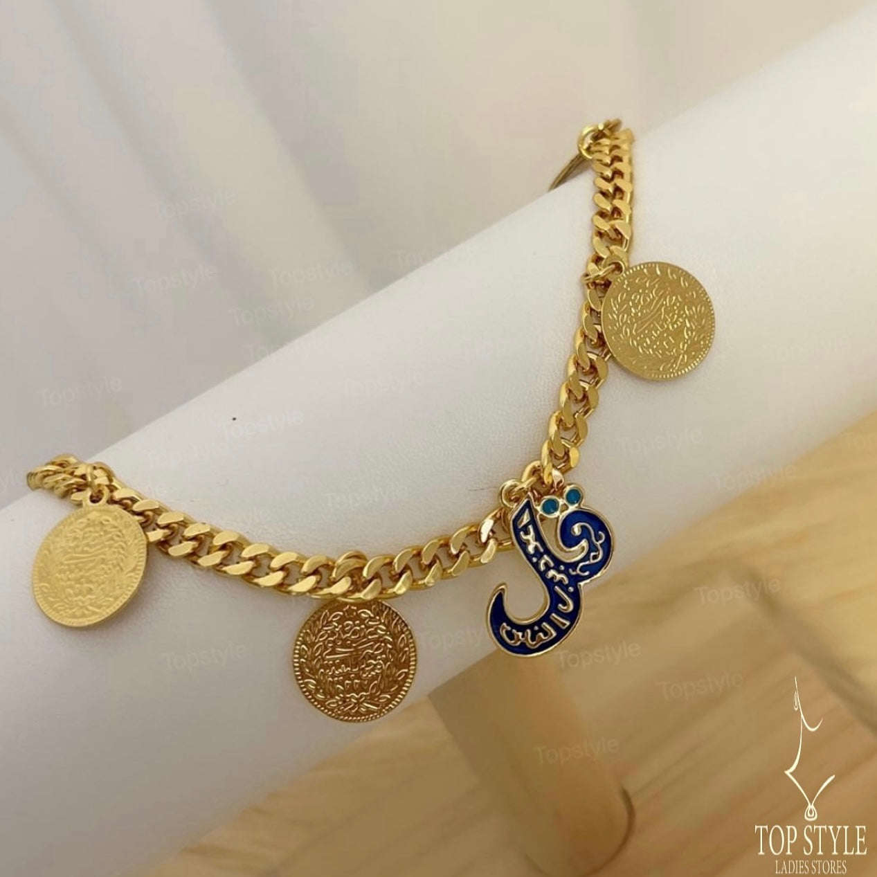 Gold-Plated "Qul" & Coin Charm Bracelet