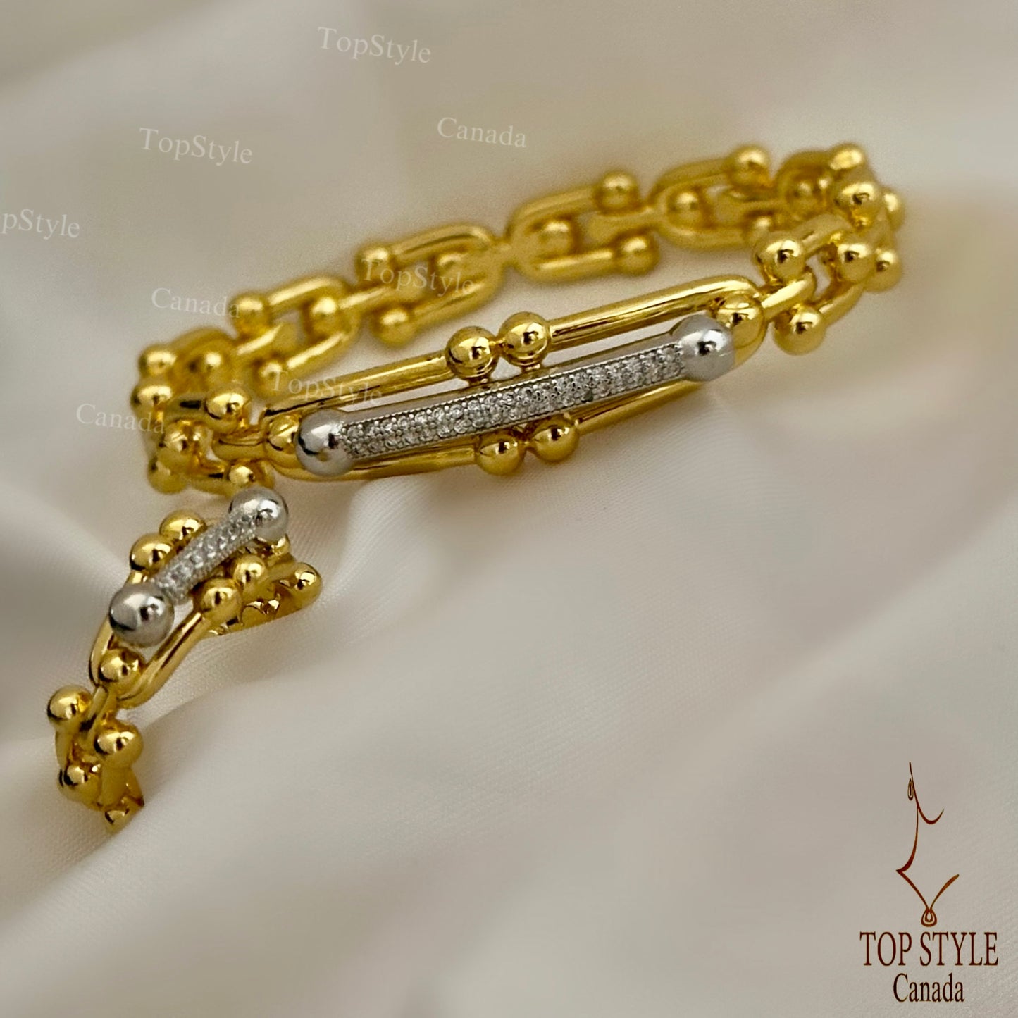 Two-Tone Gold-Plated Link Half Set (Bangle + Ring)
