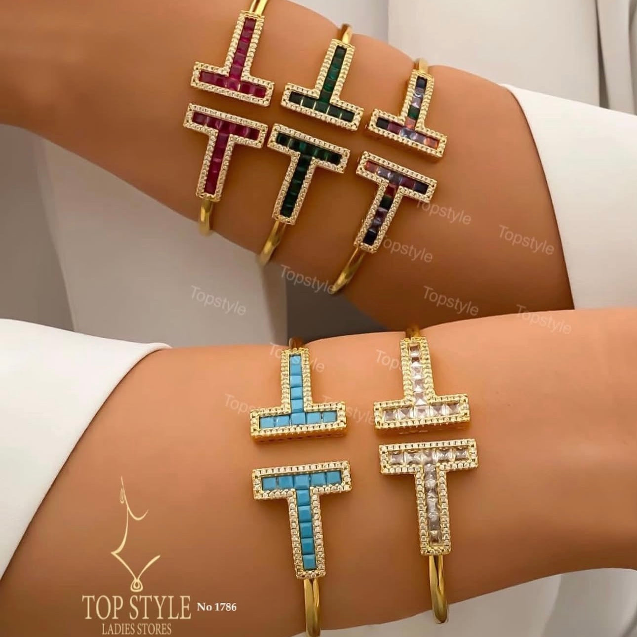 Gold Plated T-Shape Stone Half Set ( Bangle + Ring )