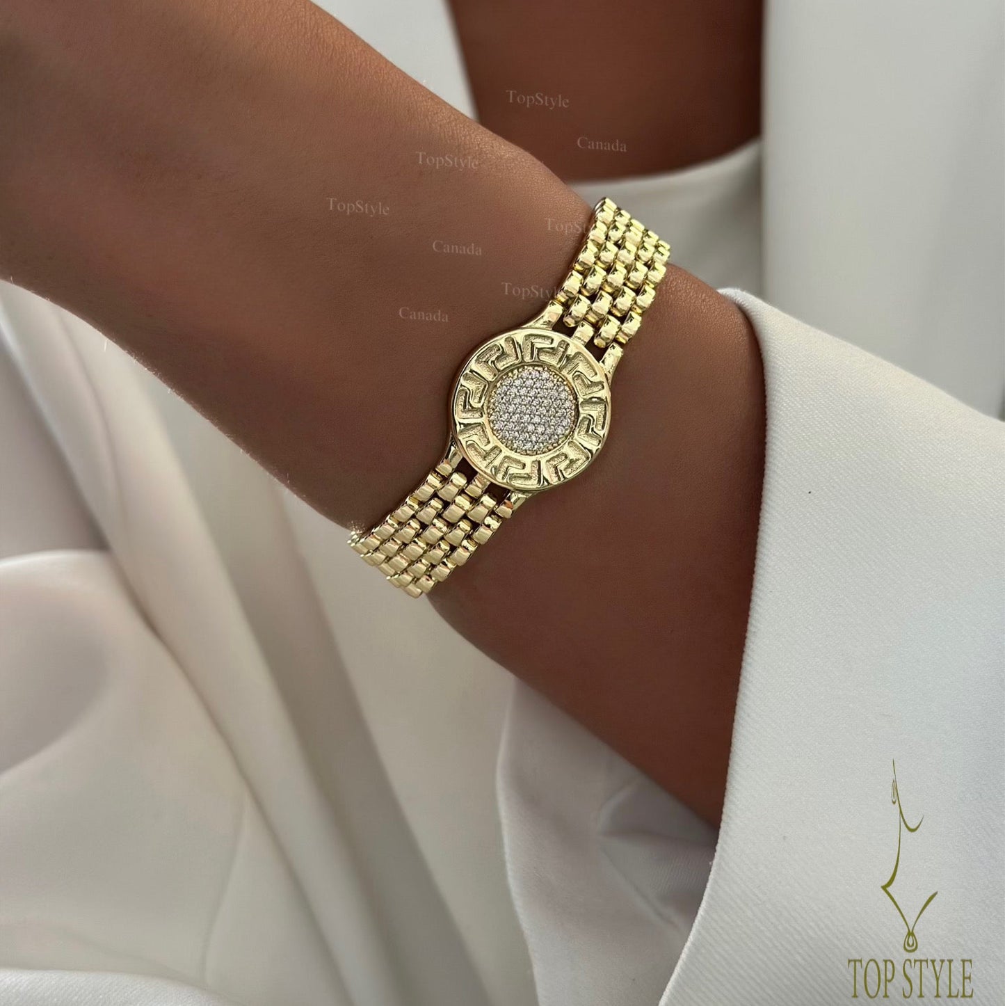 Greek Key Medallion Bracelet | 18K Gold Plated