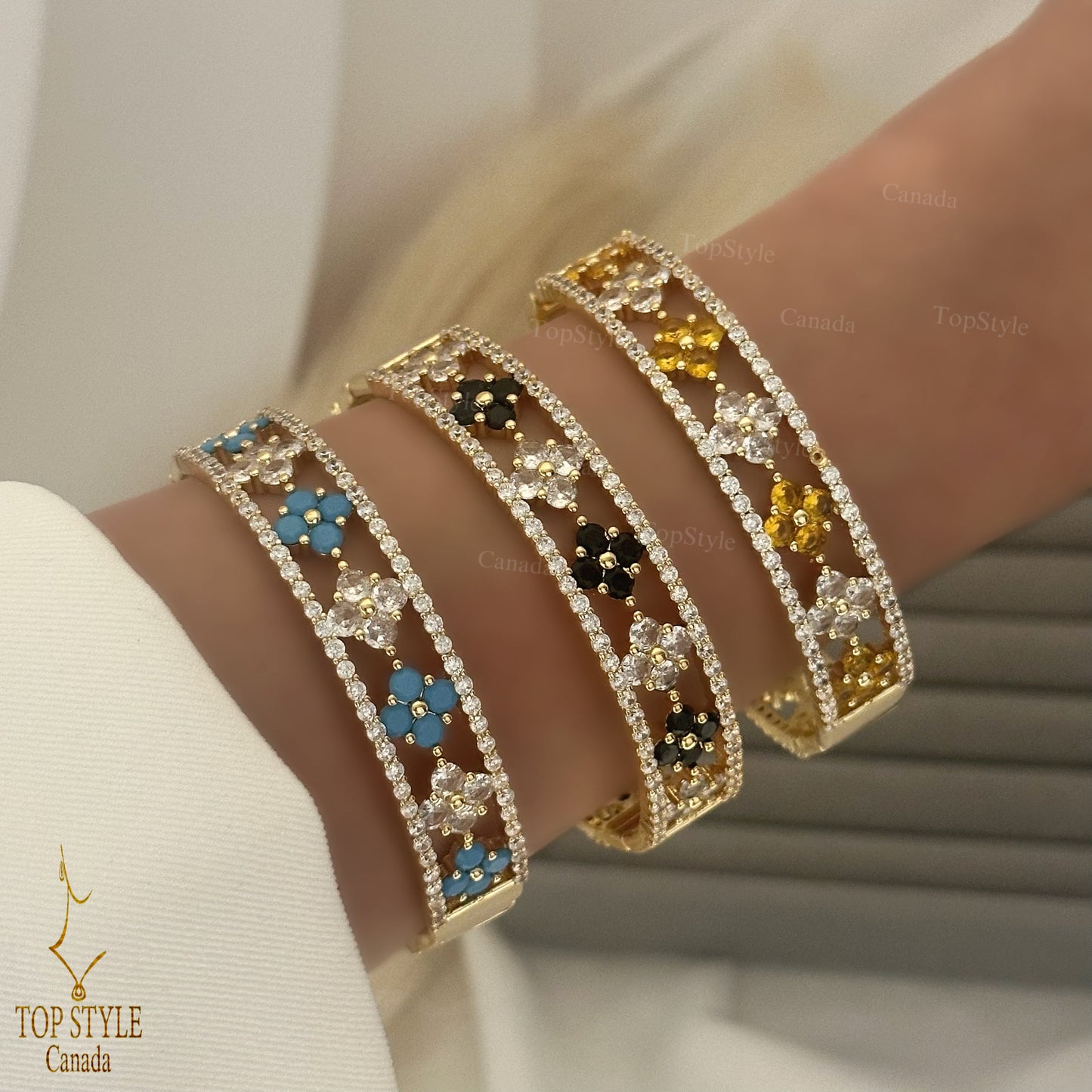 Gold-Plated Floral Sparkle Bangle