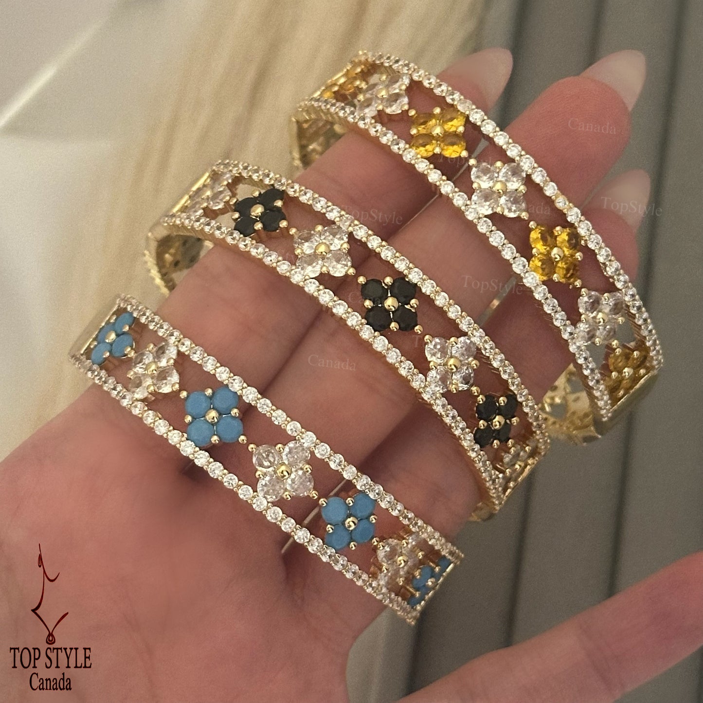 Gold-Plated Floral Sparkle Bangle