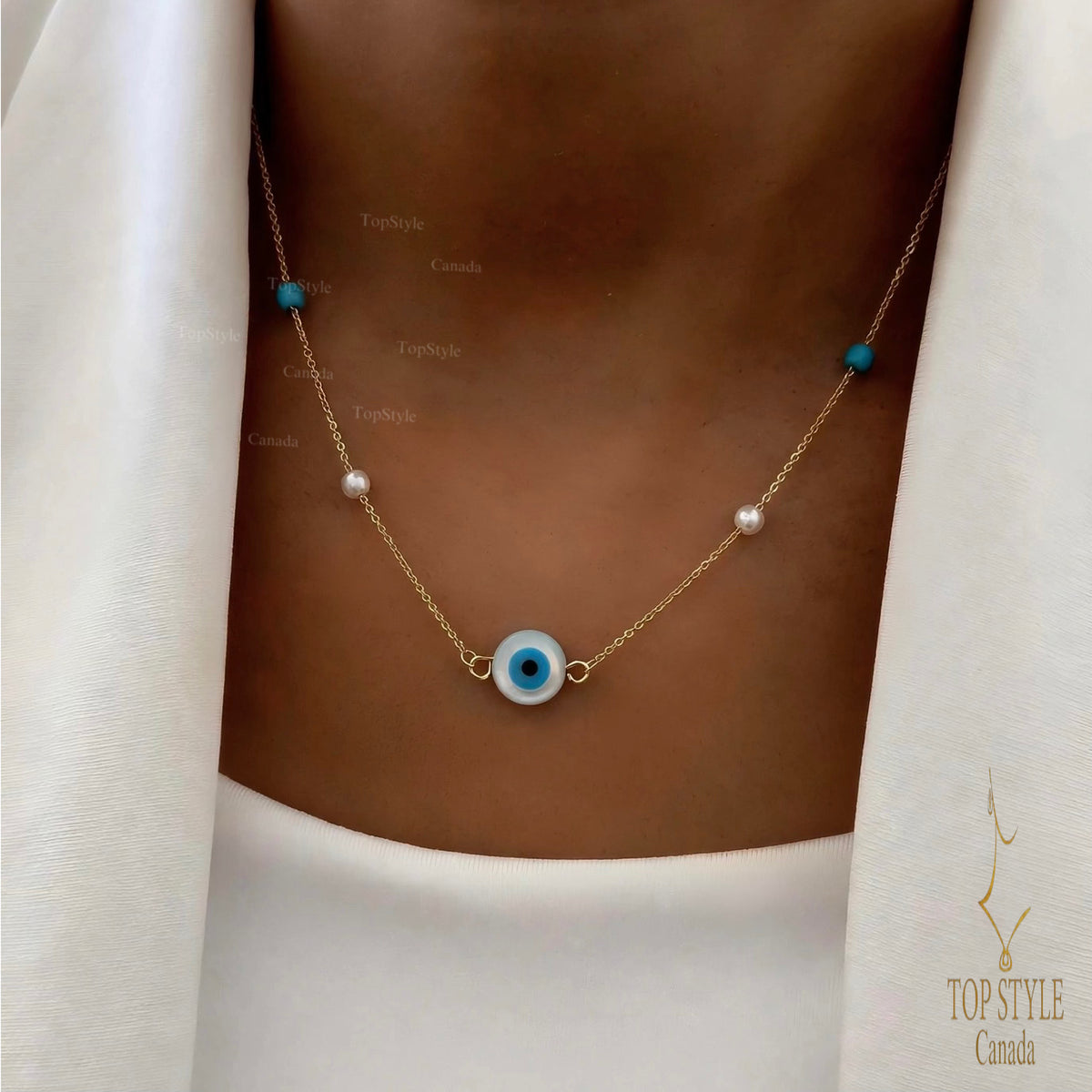 18K Gold Plated Blue Evil Eye Beaded Necklace