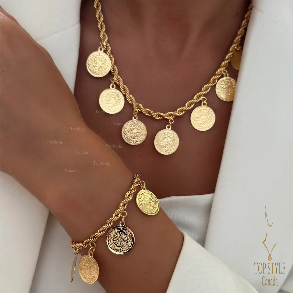 Rope Chain Coin Set | 21K Gold Plated Necklace & Bracelet