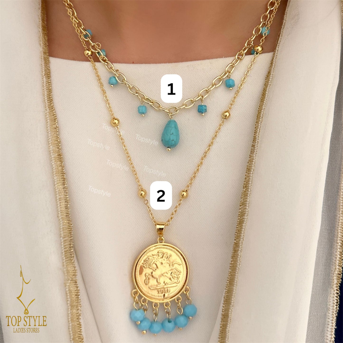 Gold-Plated Turquoise Stones Necklaces