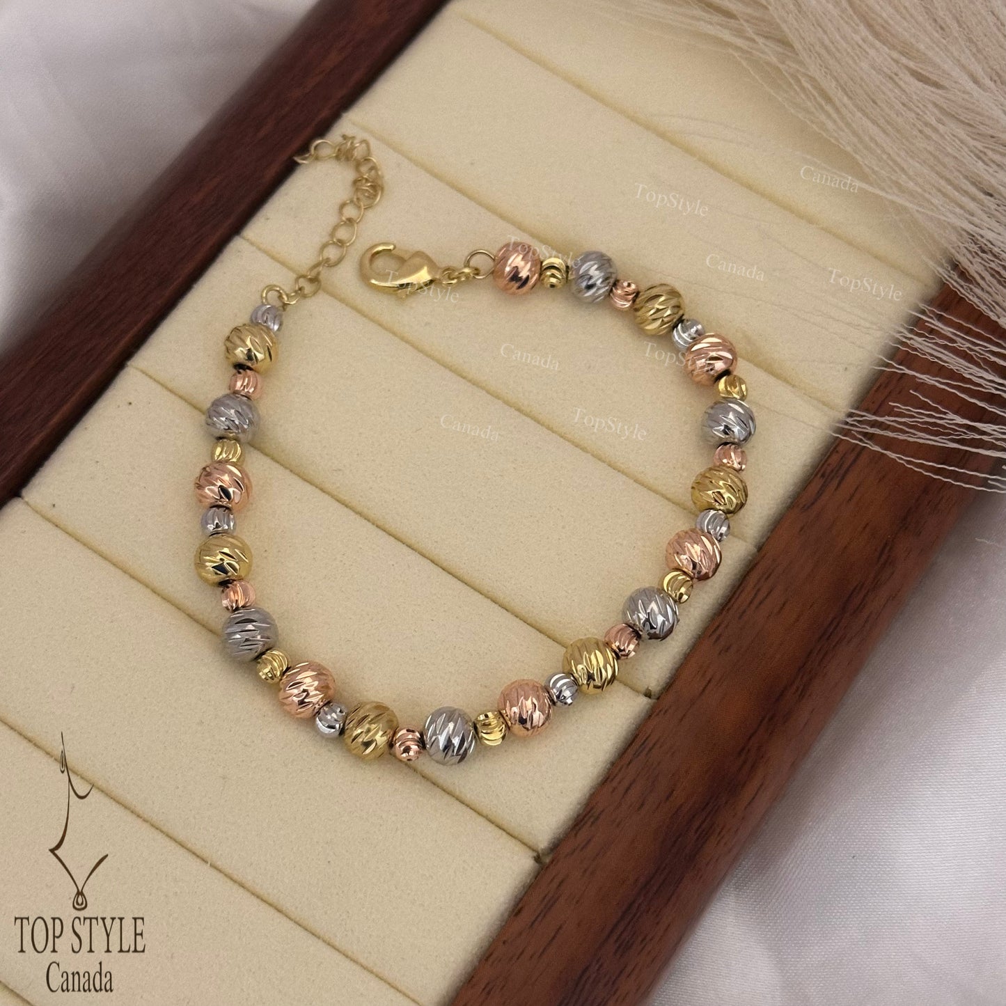 Tri-Color Beaded Bracelet – Gold Plated