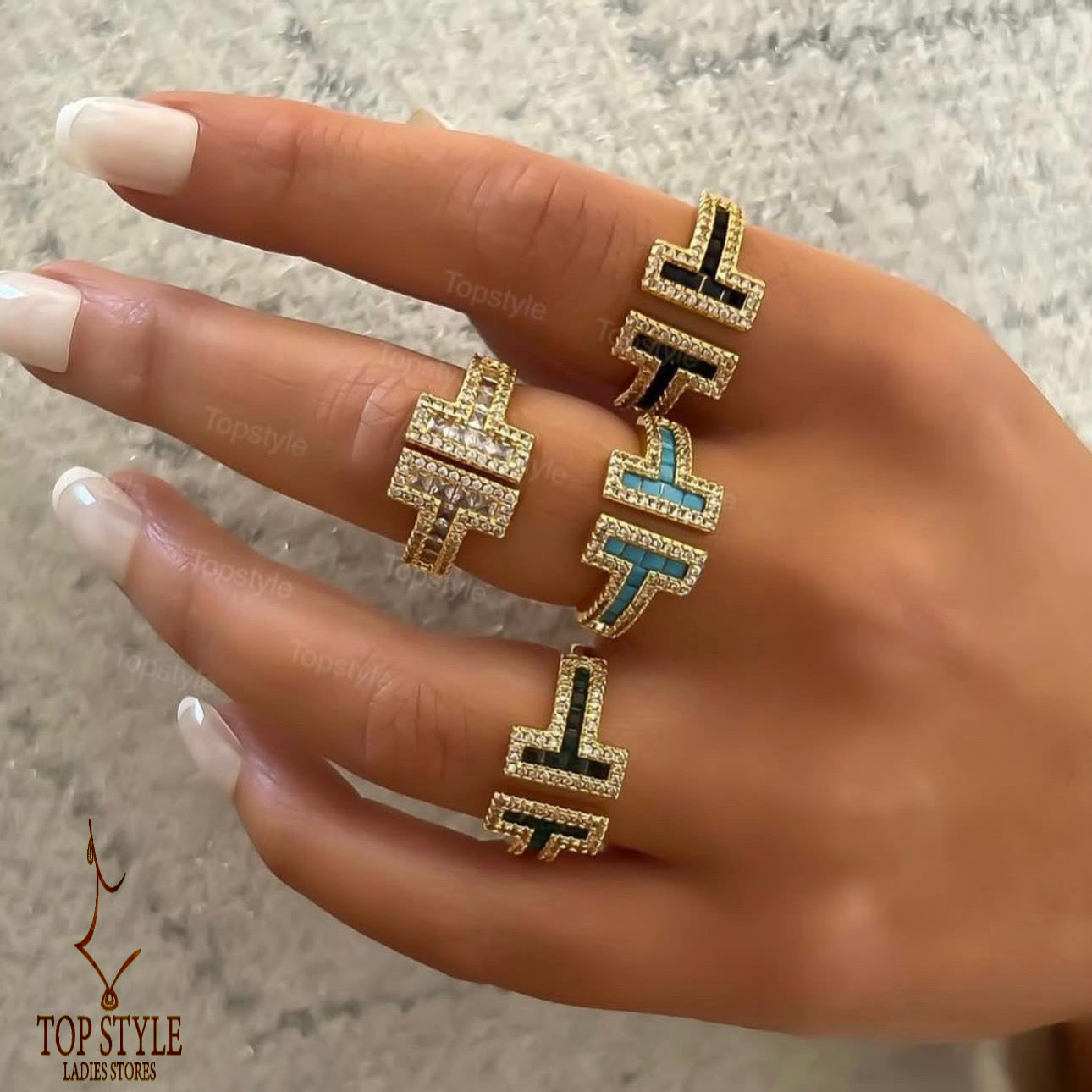 Gold Plated T-Shape Stone Half Set ( Bangle + Ring )