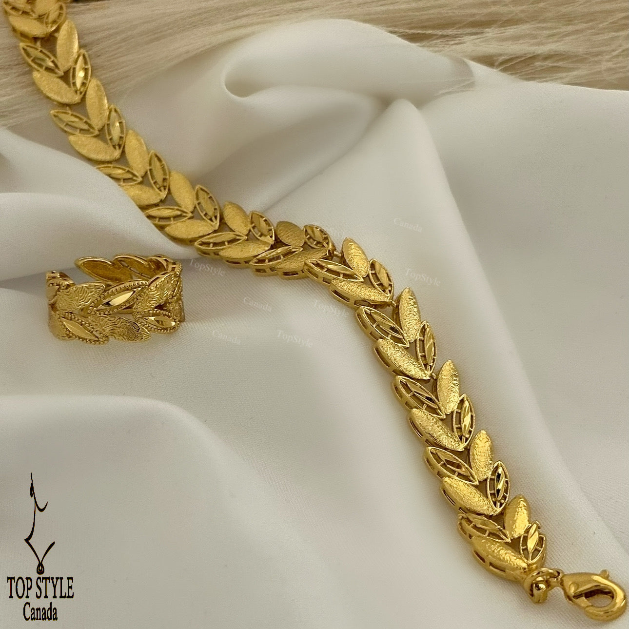 21k Gold Plated Leaf Half Set (Bracelet + Adjustable Ring)