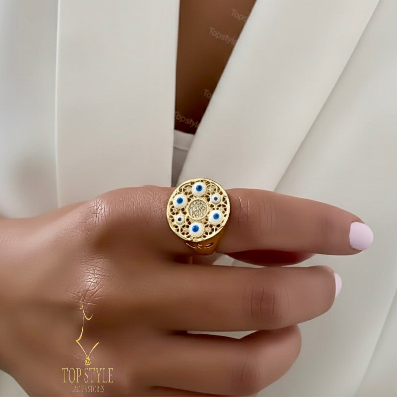 Gold Plated Evil Eye Coin Ring