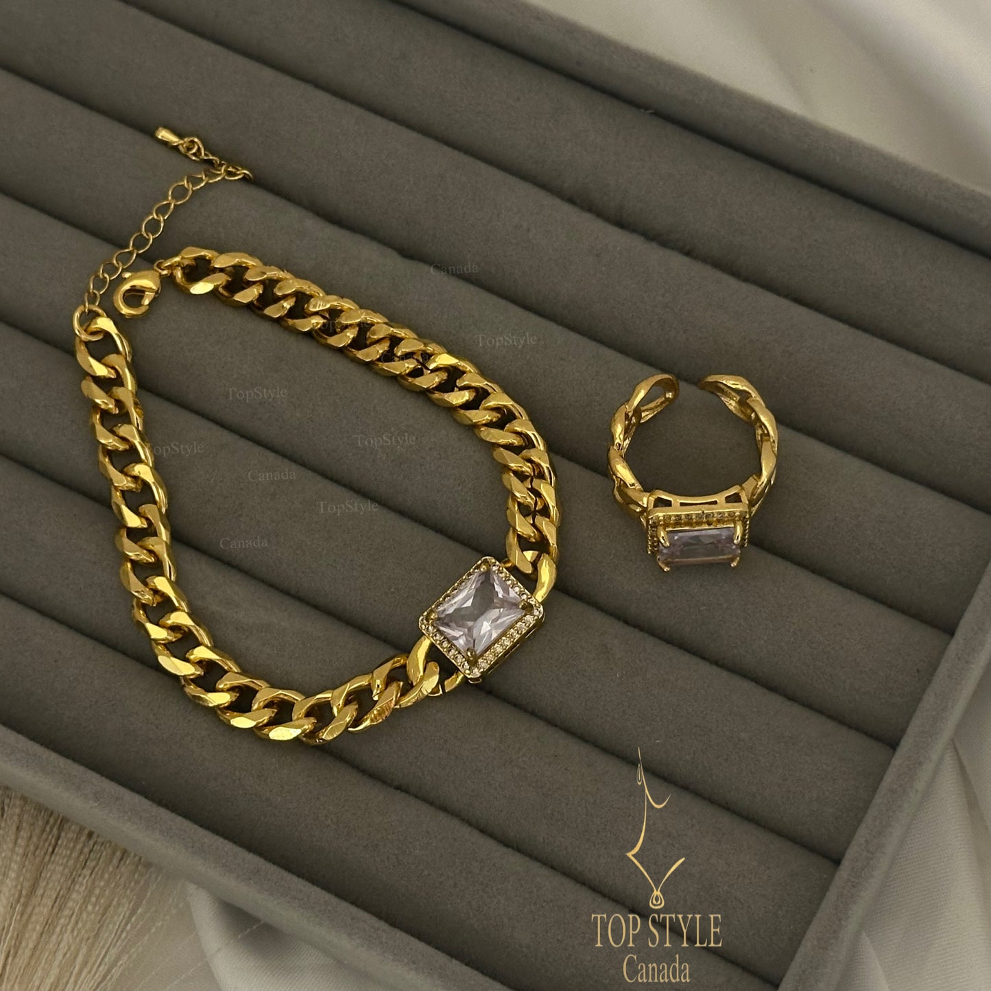 21K Gold Plated Chain Half Set (Bracelet+Ring)