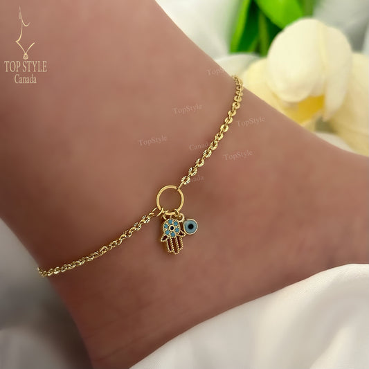 Gold-Plated Hamsa Charm Anklet