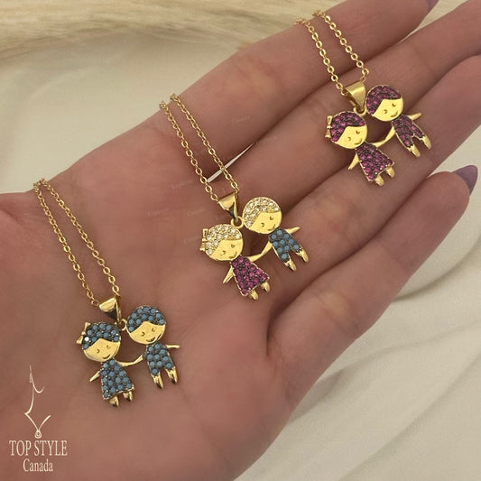 Gold Plated Boy & Girl Mother Necklace
