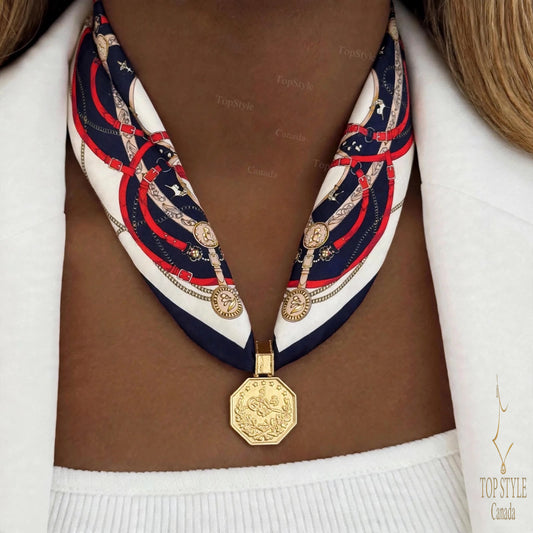 Navy Red Equestrian Coin Scarf Necklace