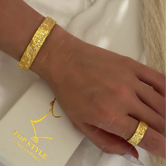 Gold Plated Hammered Half Set (Bracelet + Ring)