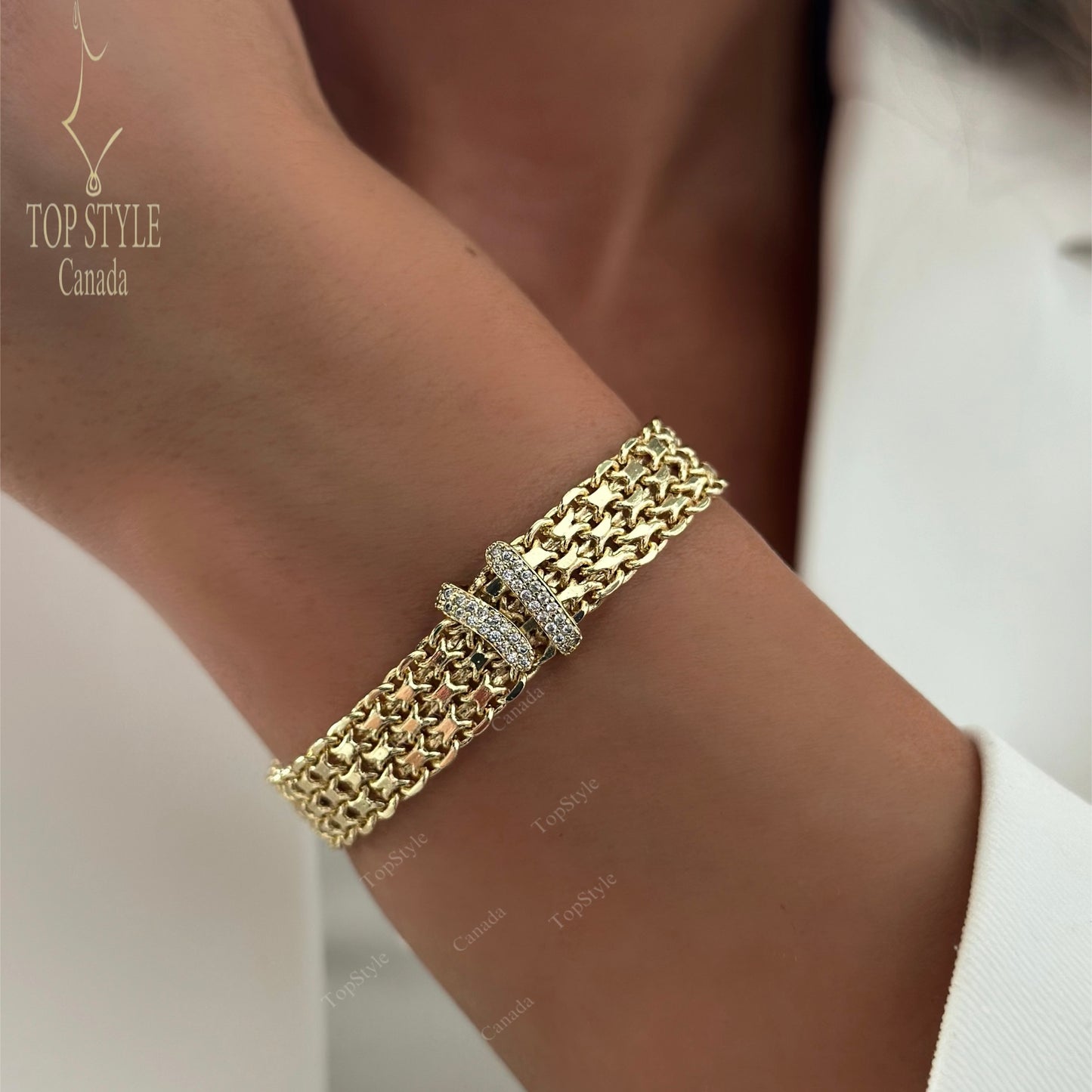 18K Gold Plated CZ X-Link Bracelet