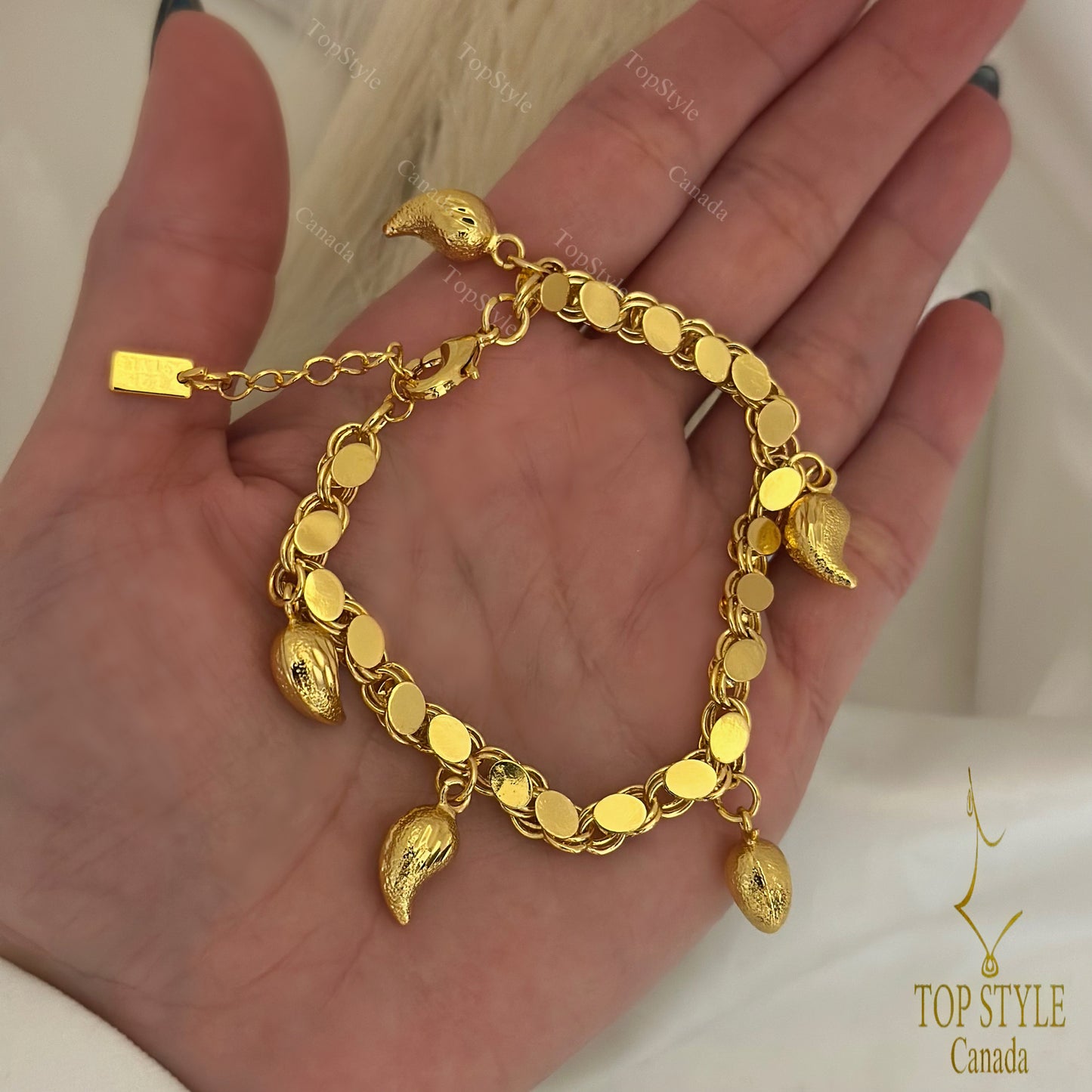 21K Gold-Plated Drop Charm Bracelet