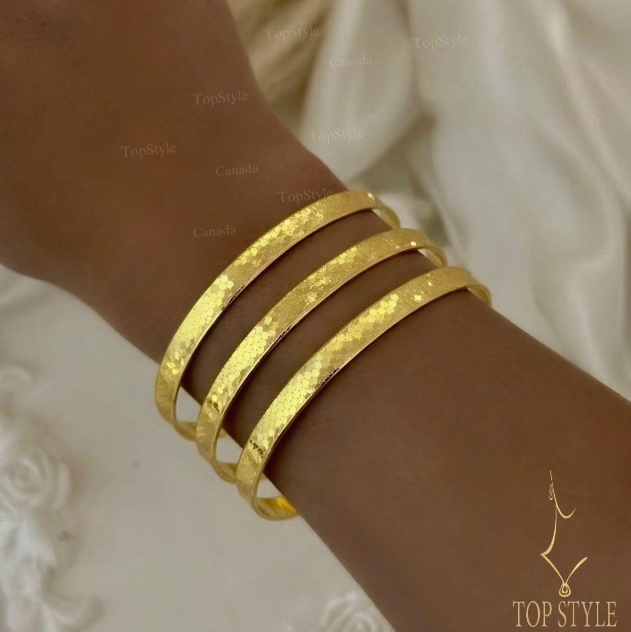 21K Gold Plated Textured Bangle Set/3 Pcs