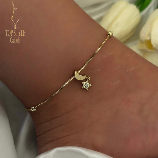 18K Gold Plated Moon Star Anklet