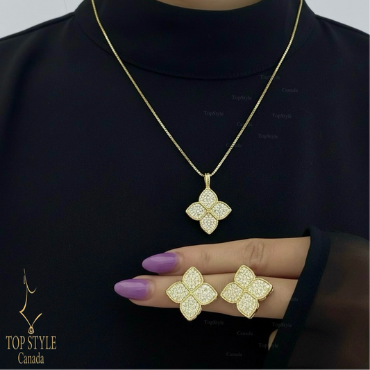 18K Gold-Plated Floral Half Set (Necklace+Earrings)