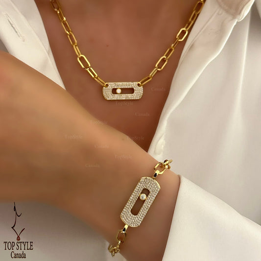 Gold-Plated Sparkle Link Set (Necklace & Bracelet)