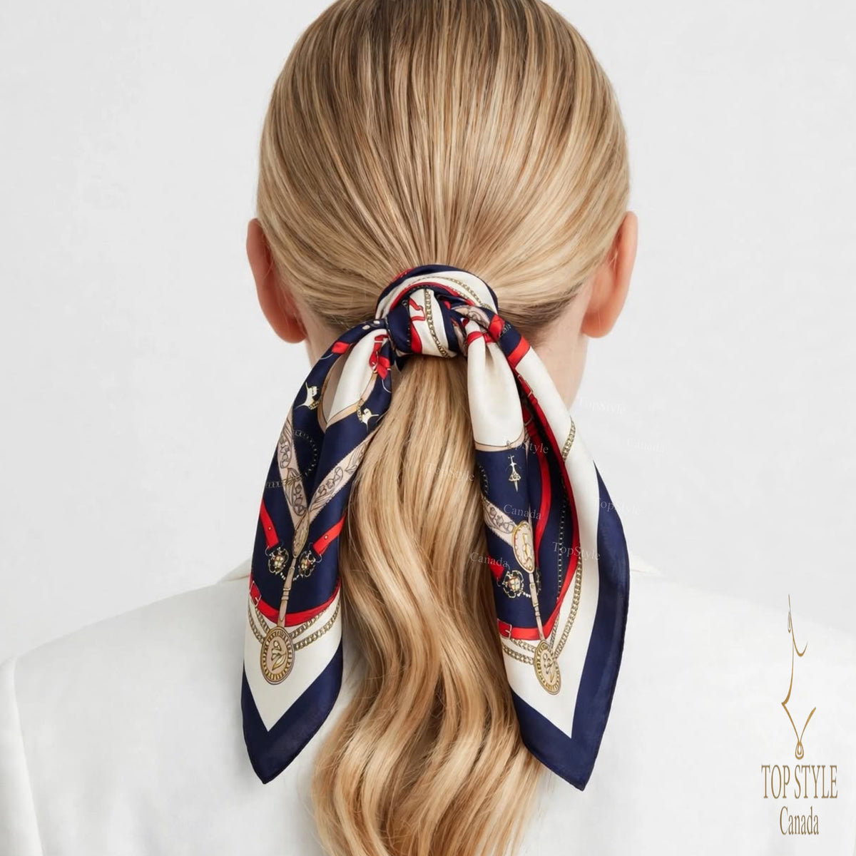 Navy Red Equestrian Coin Scarf Necklace