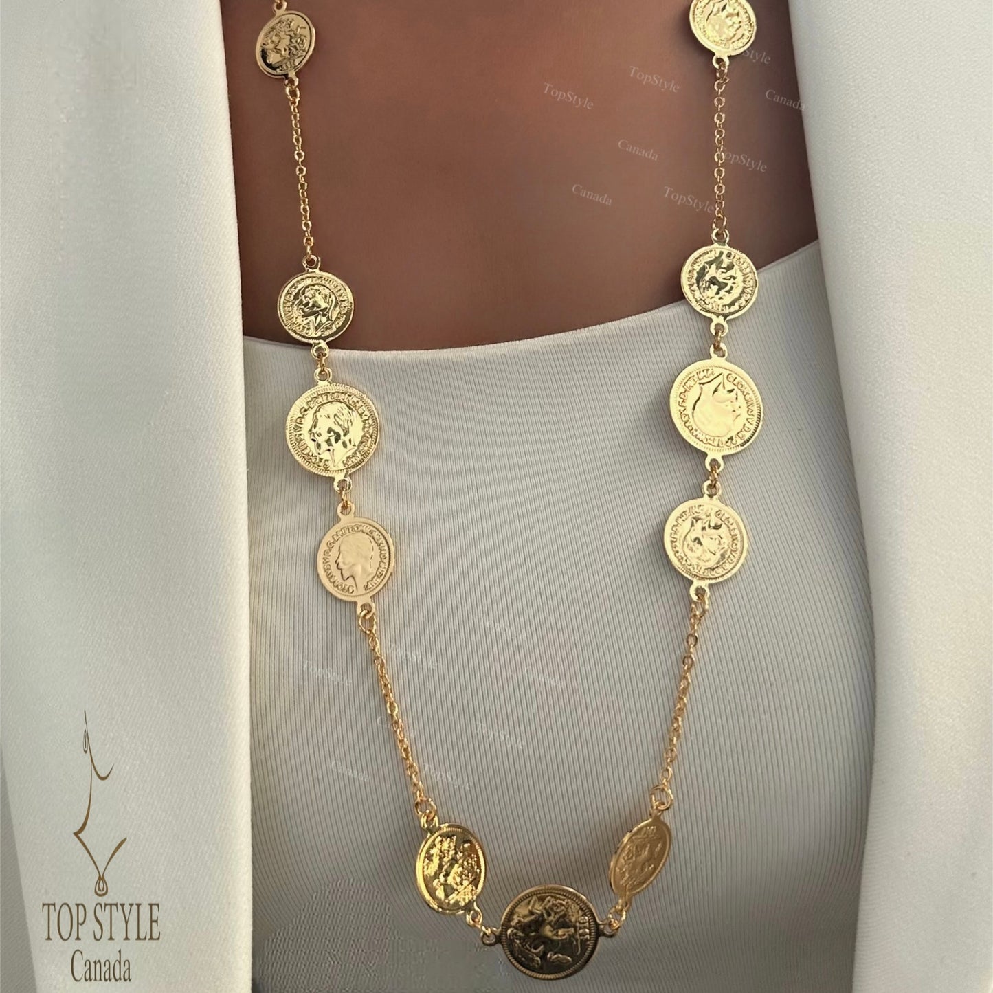 21K Gold Plated Coin Long Necklace